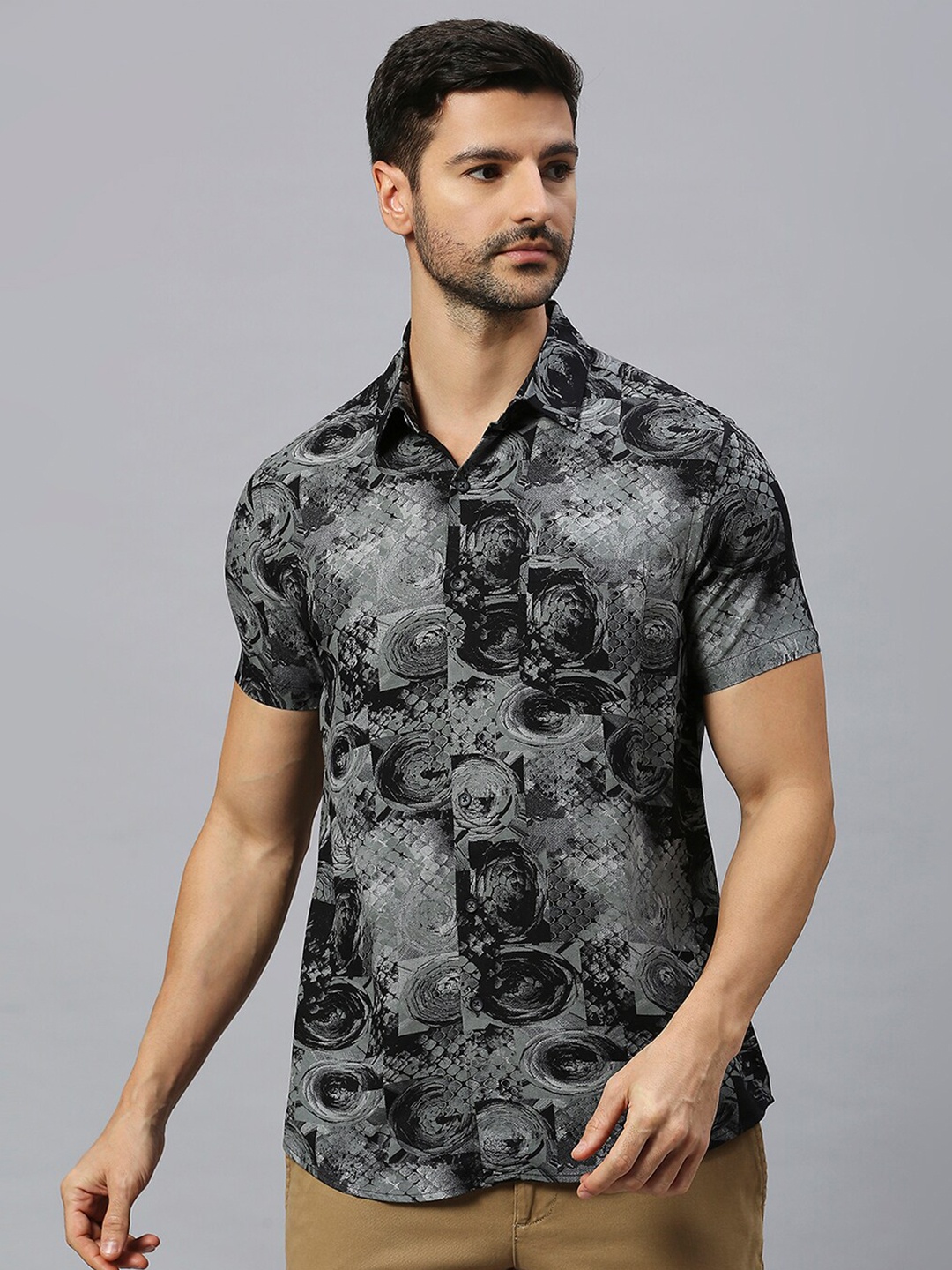 

VALEN CLUB Floral Printed India Slim Fit Pure Cotton Casual Shirt, Black