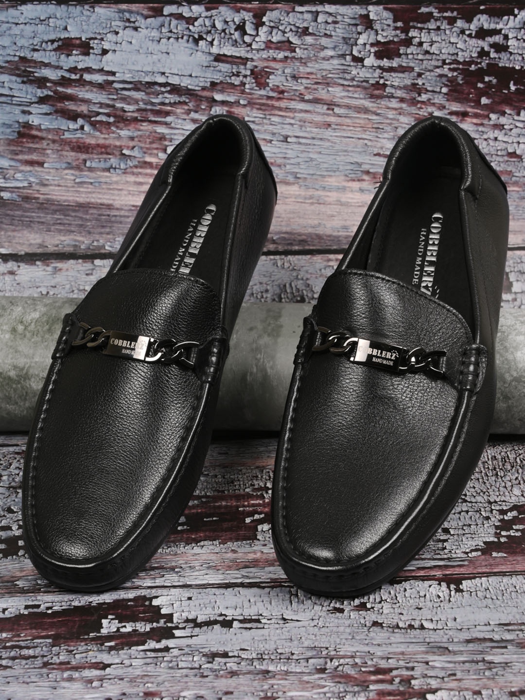 

Cobblerz Men Textured Leather Horsebit Loafers, Black