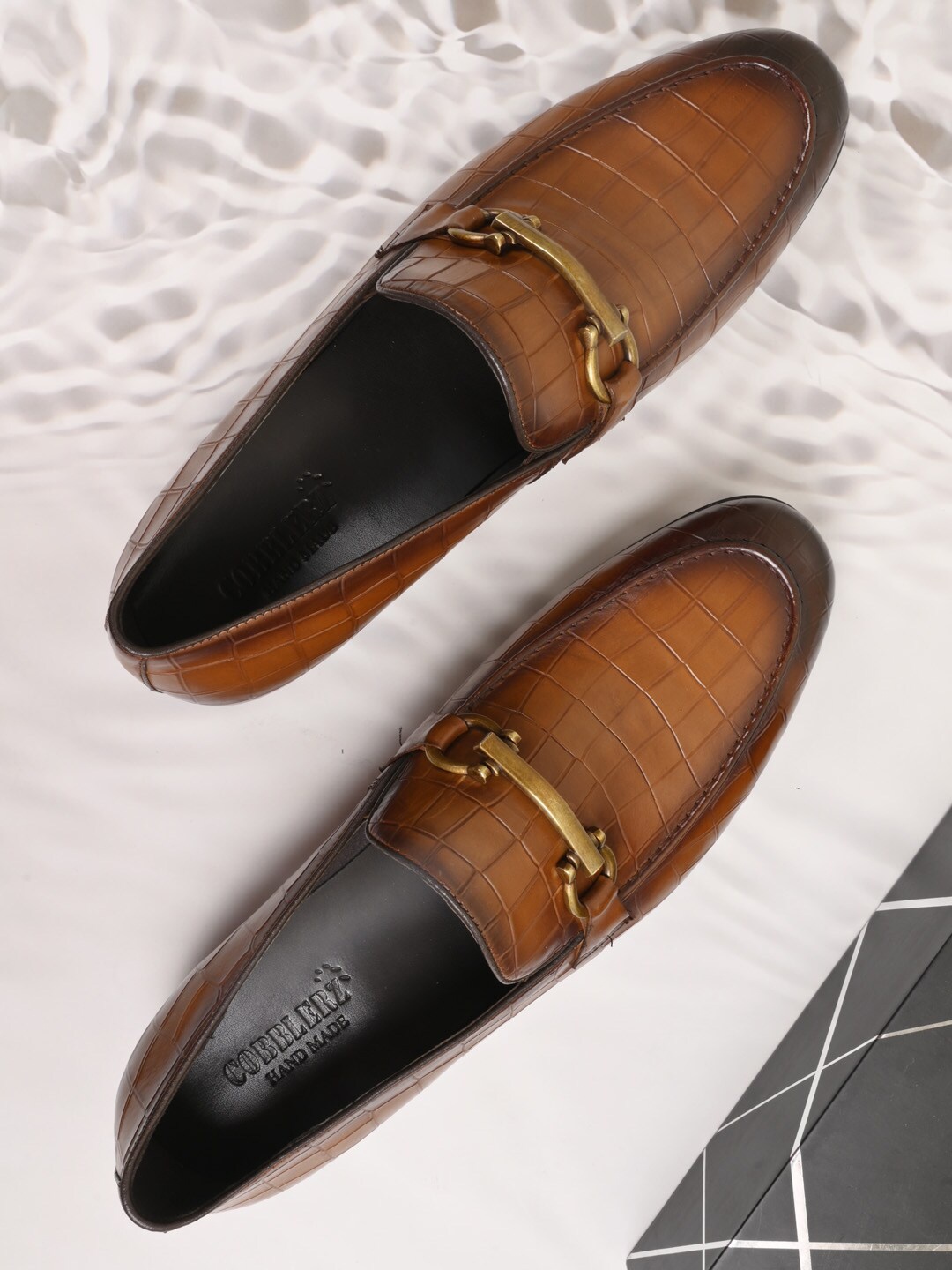 

Cobblerz Men Textured Leather Horsebit Loafers, Tan