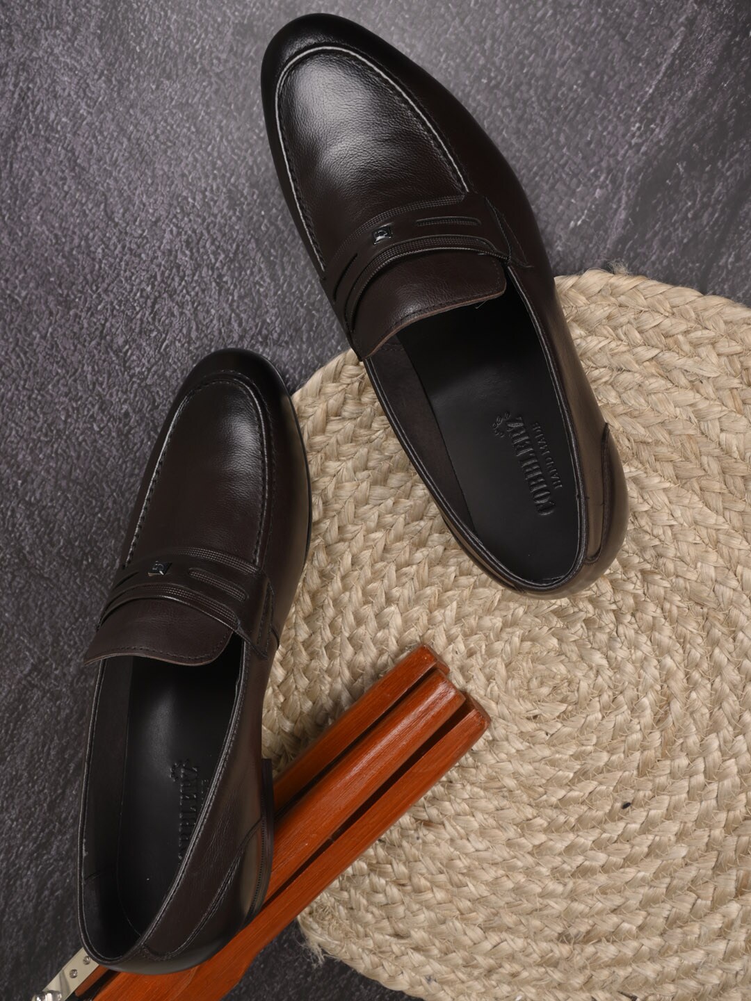 

Cobblerz Men Round Toe Leather Slip-On Formal Loafers, Coffee brown
