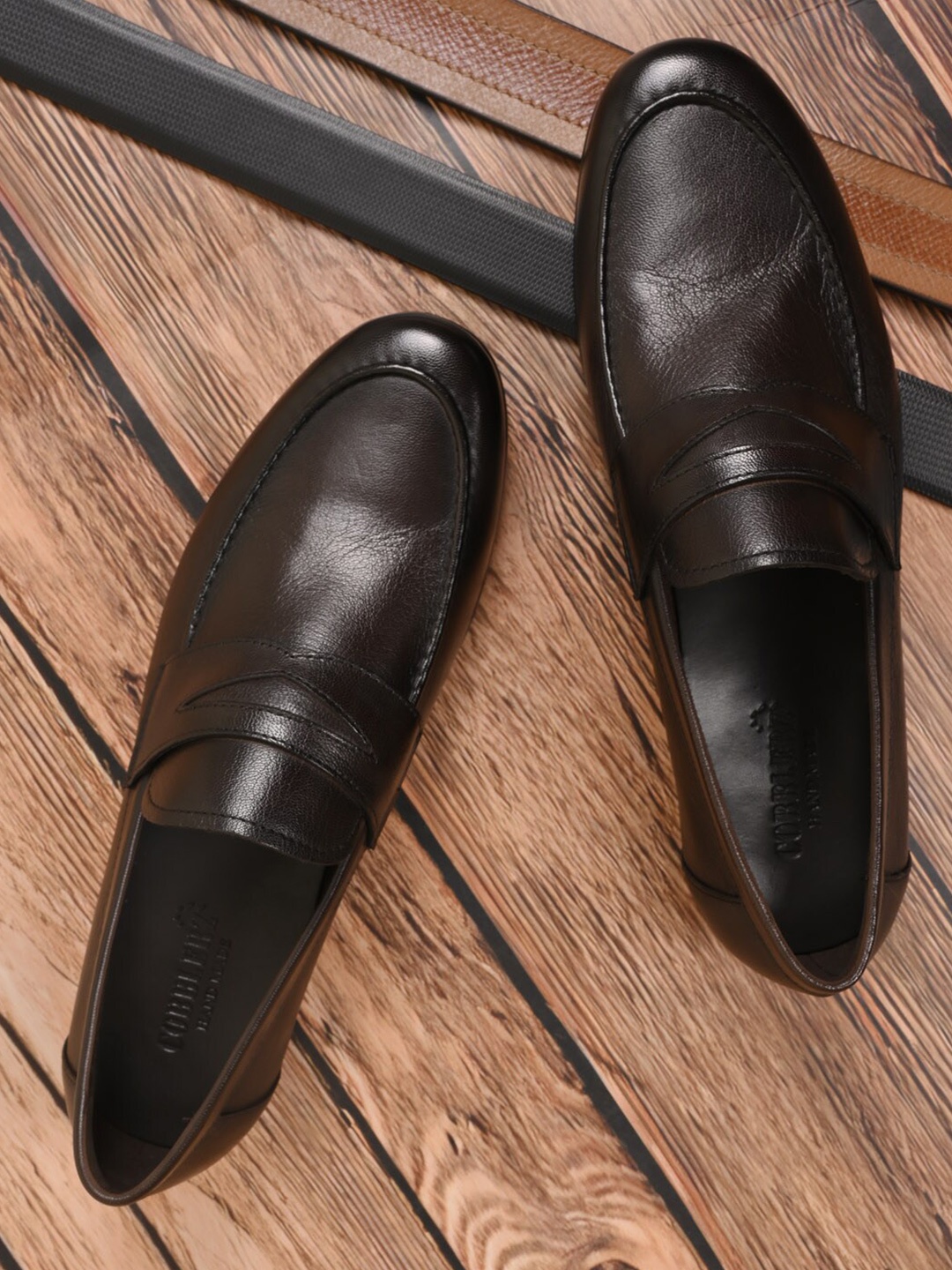 

Cobblerz Men Leather Slip-On Formal Loafers, Coffee brown