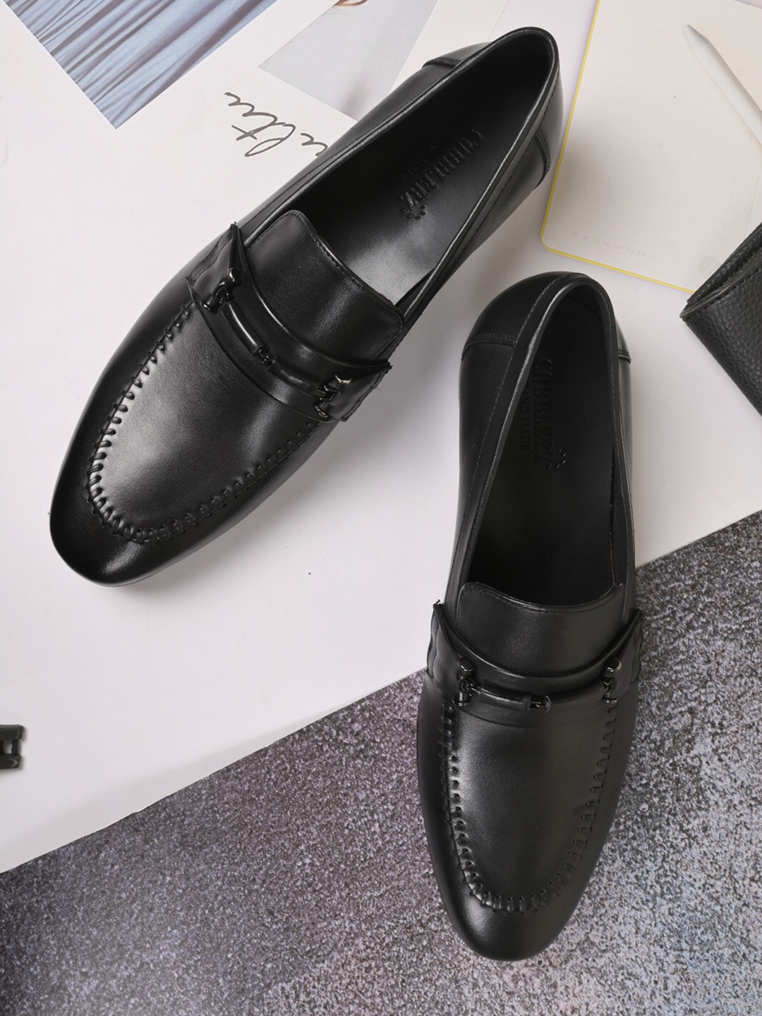 

Cobblerz Men Round Toe Leather Slip-On Formal Loafers, Black