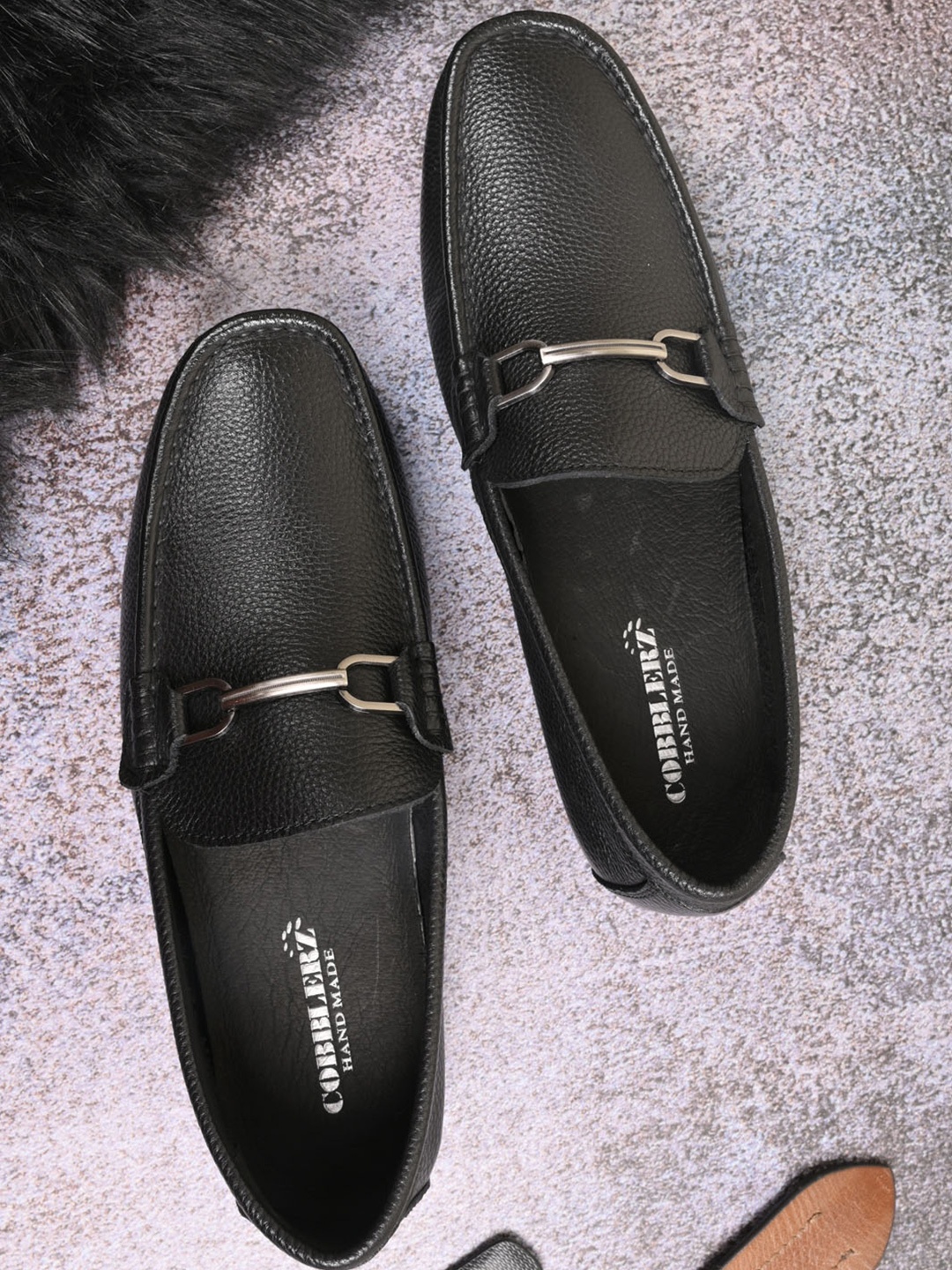

Cobblerz Men Textured Leather Horsebit Loafers, Black