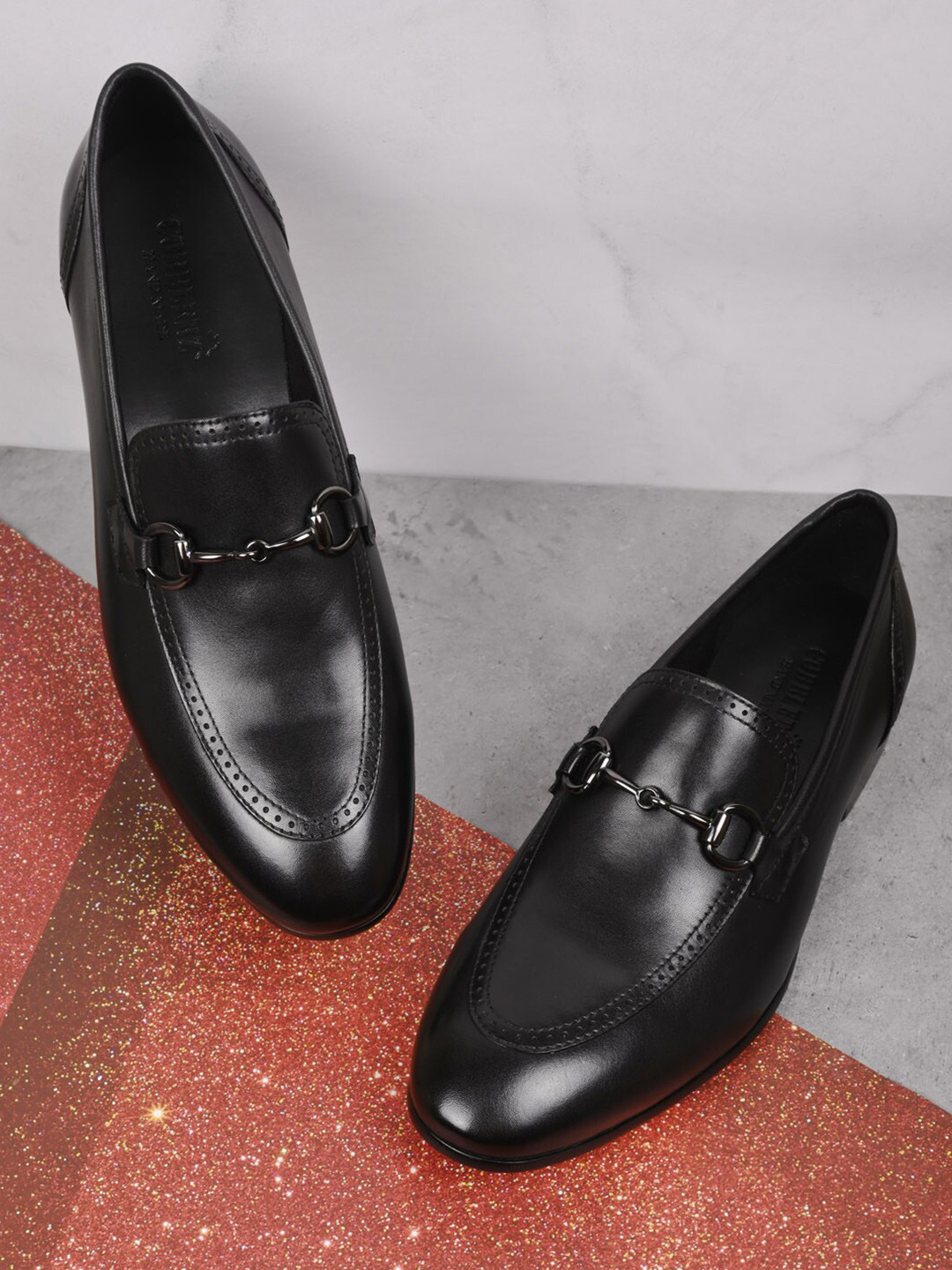 

Cobblerz Men Round Toe Leather Slip-On Formal Loafers, Black