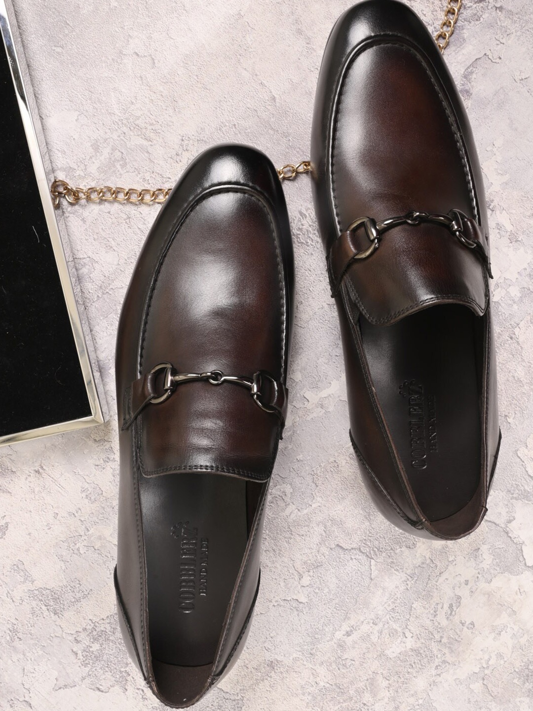 

Cobblerz Men Round Toe Leather Slip-On Formal Loafers, Coffee brown