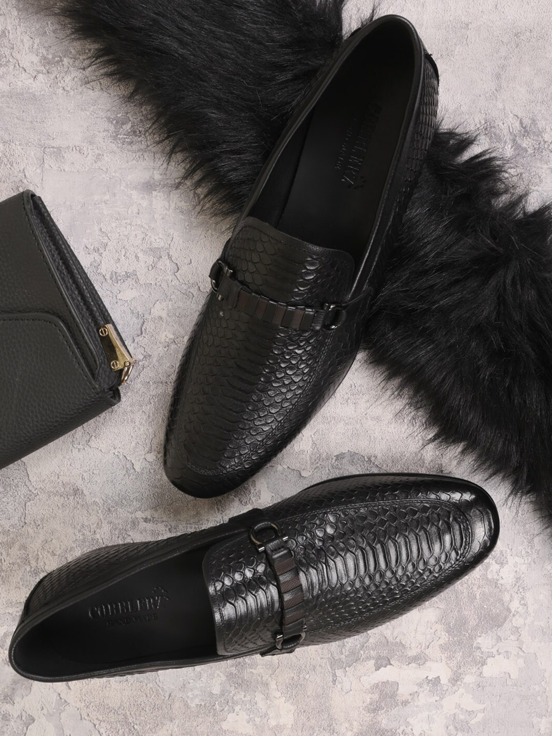 

Cobblerz Men Textured Leather Penny Loafers, Black