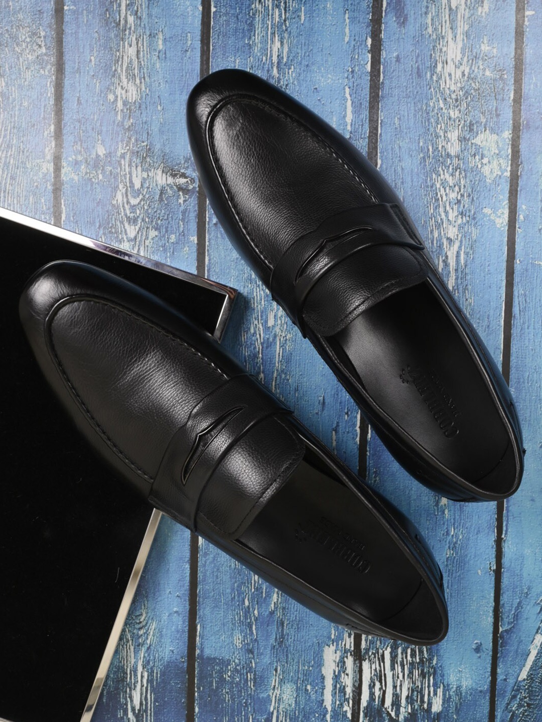 

Cobblerz Men Round Toe Leather Slip-On Formal Loafers, Black