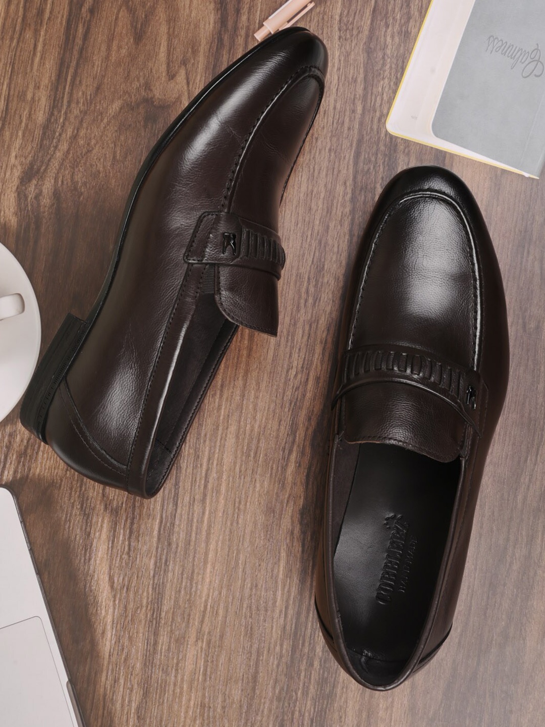 

Cobblerz Men Leather Slip-On Formal Loafers, Coffee brown