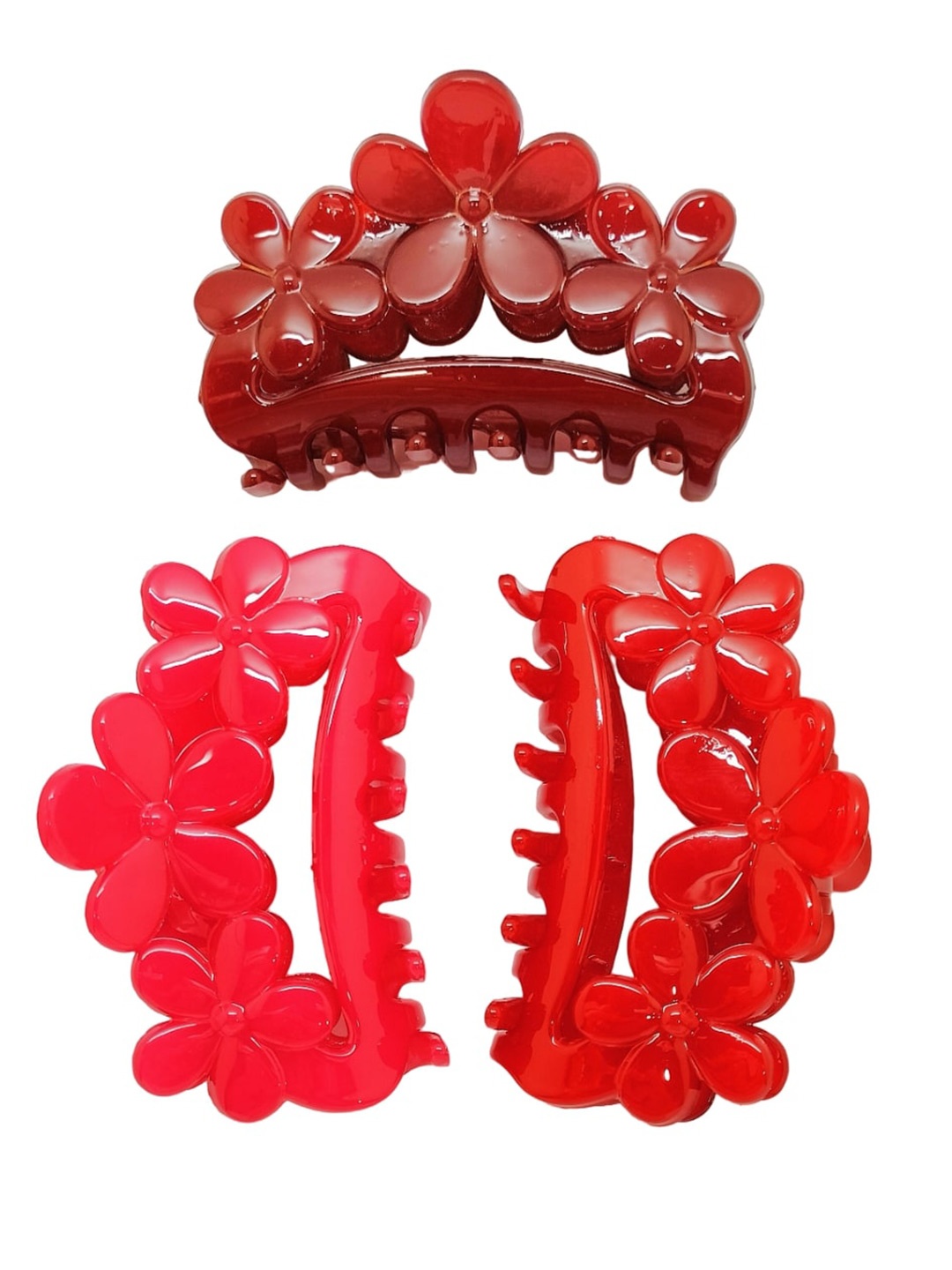 

FEMMIBELLA Set Of 3 Floral Claw Clips, Red