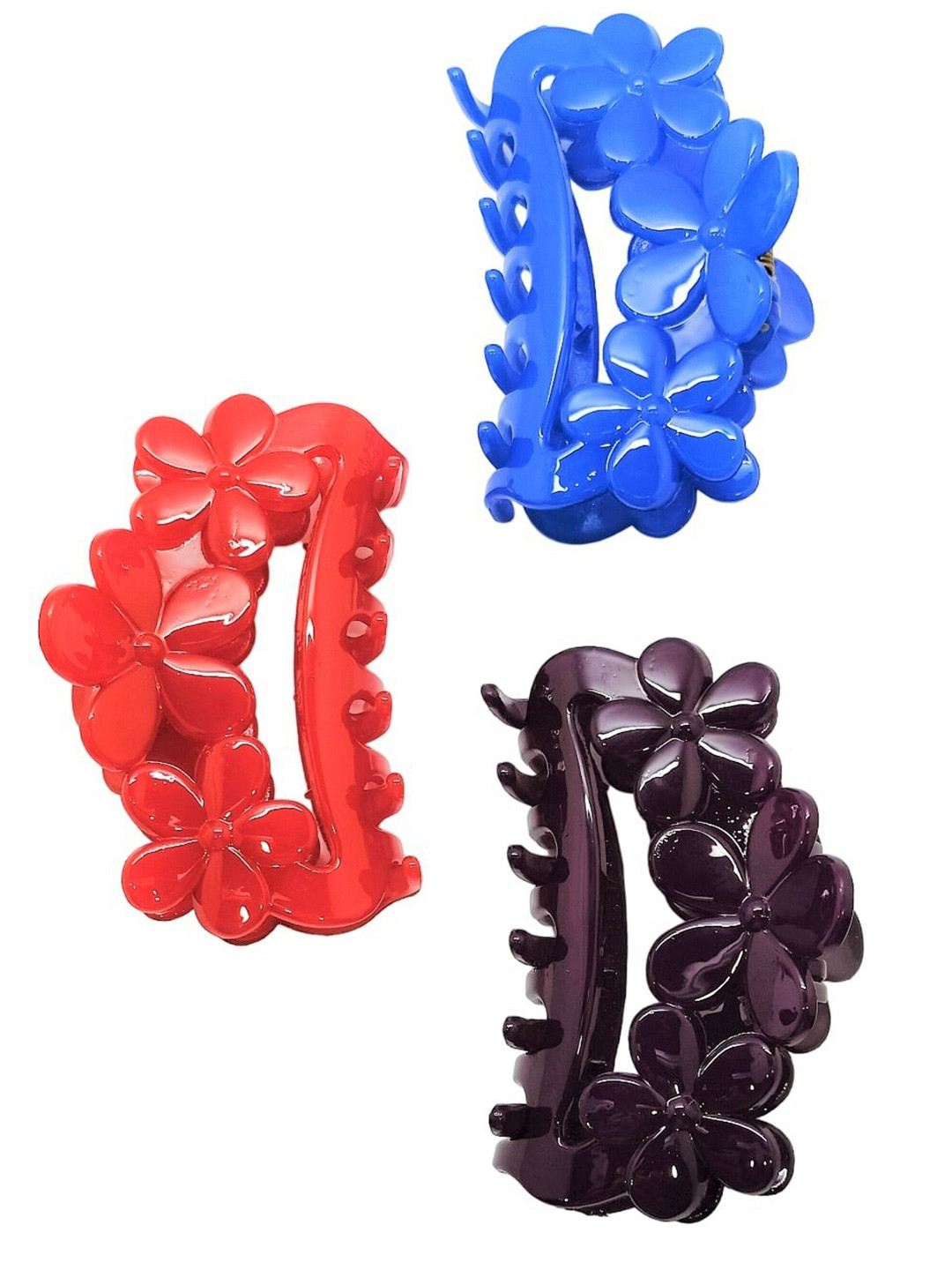 

FEMMIBELLA Set Of 3 Floral Claw Clips, Red