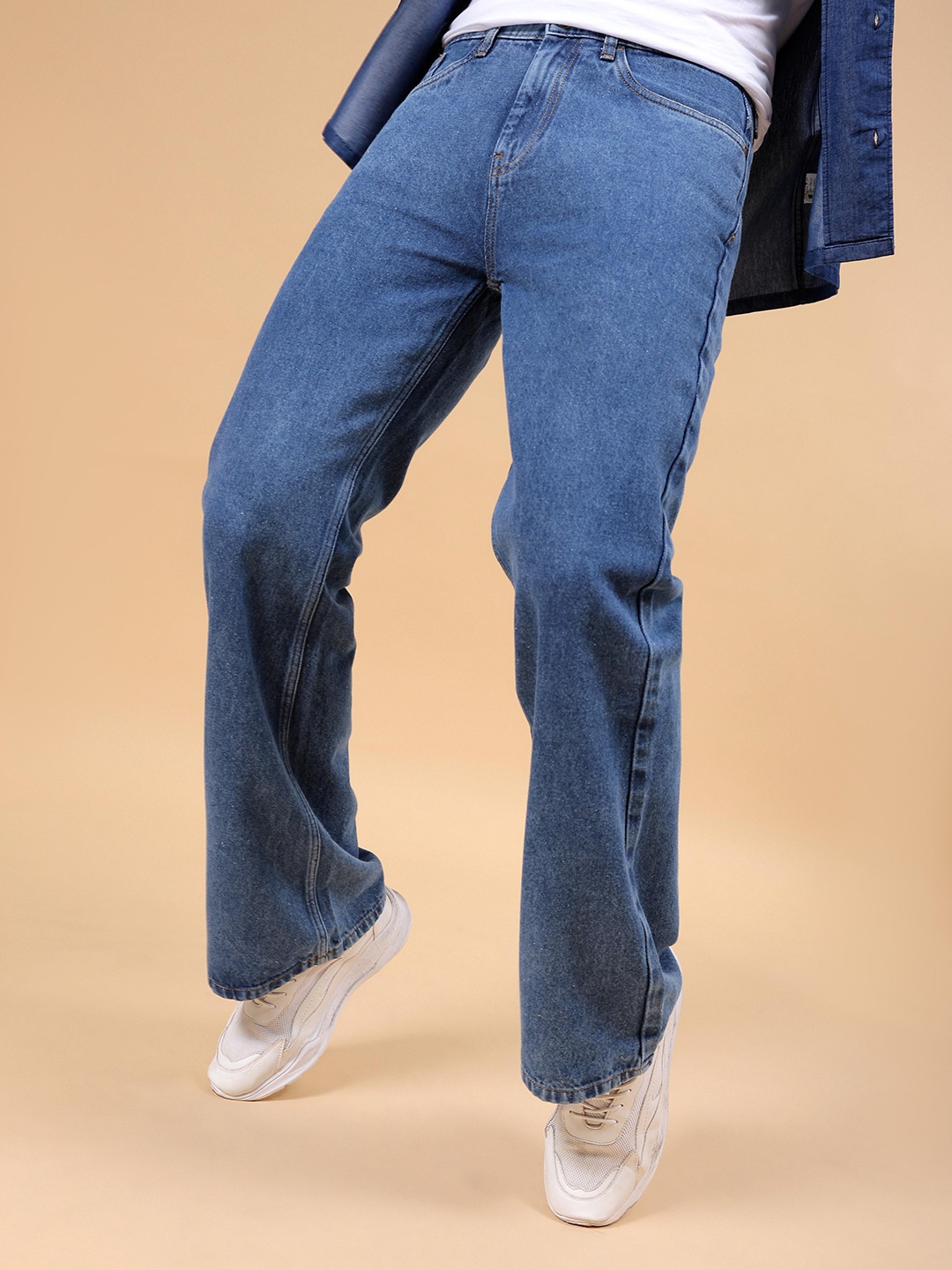 

The Indian Garage Co Men Bootcut Clean Look Pure Cotton Jeans, Blue