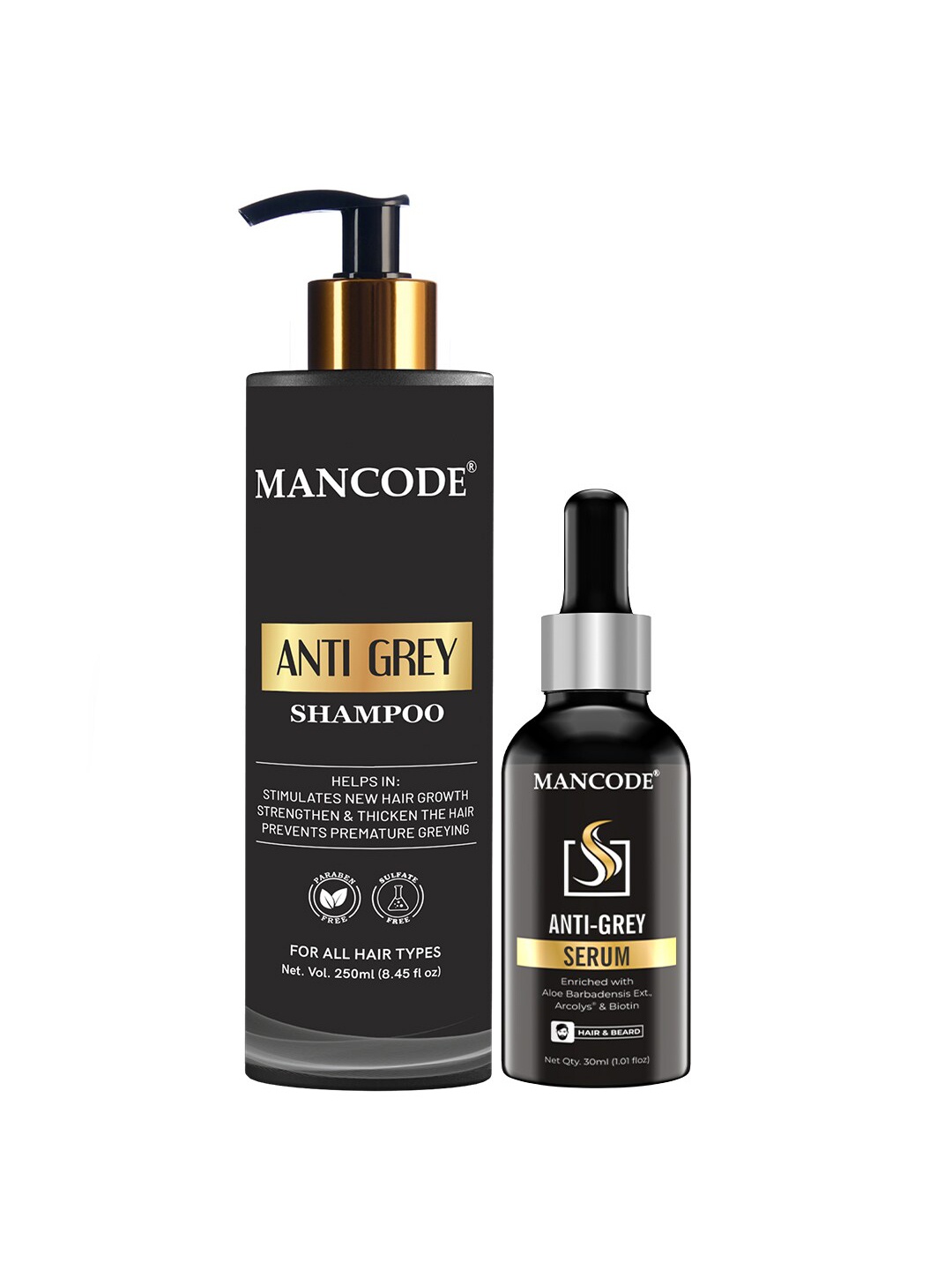 

MANCODE Men Anti-Grey Shampoo 250ml & Anti Grey Hair & Beard Serum-30ml, Black