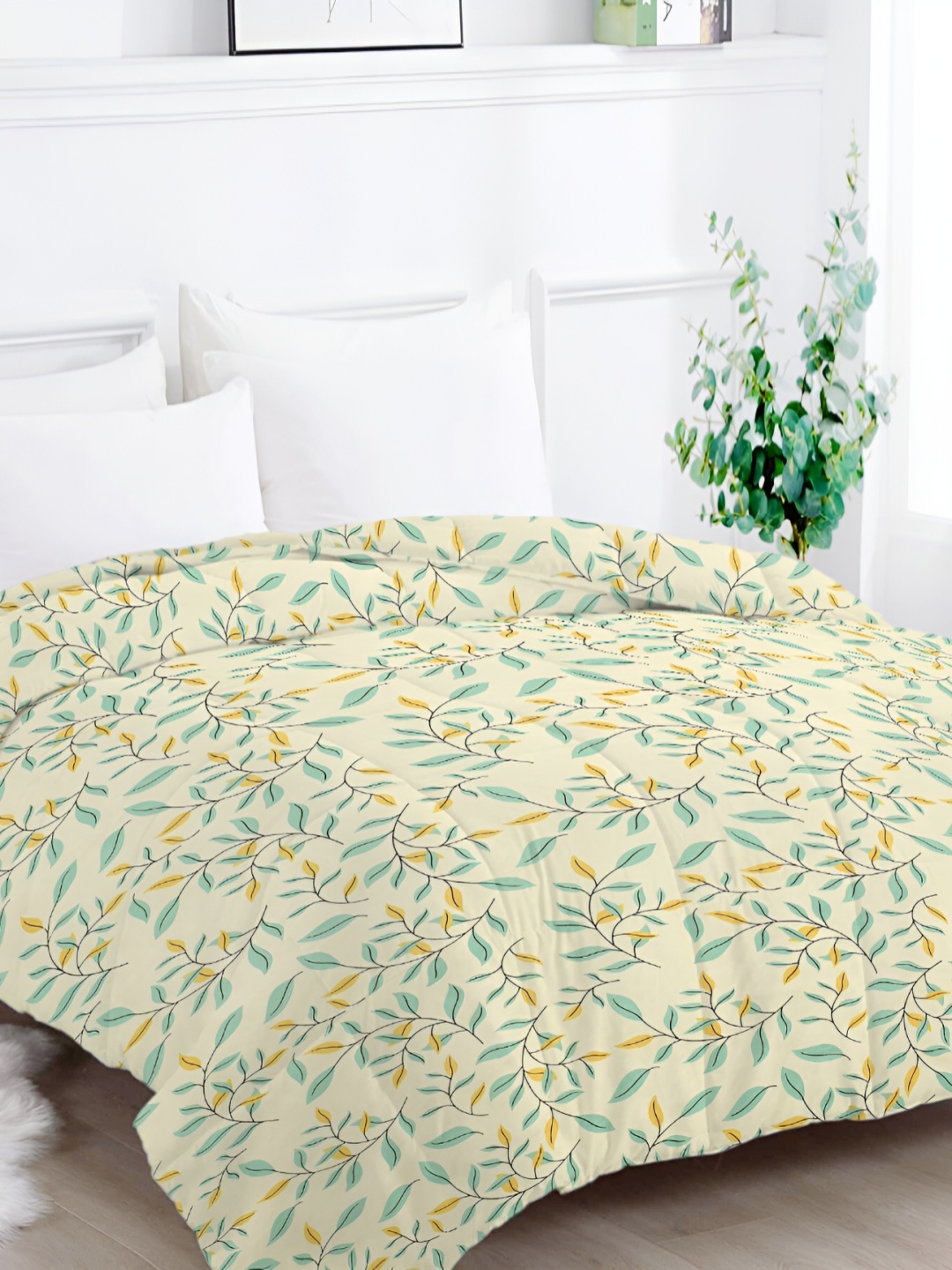 

bsb home Green & Yellow Floral Printed Heavy Winter 210 GSM Double Bed Comforter