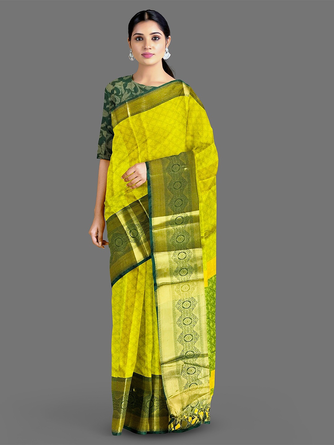 

Lyunica Ethnic Motifs Woven Design Zari Soft Silk Uppada Saree, Yellow