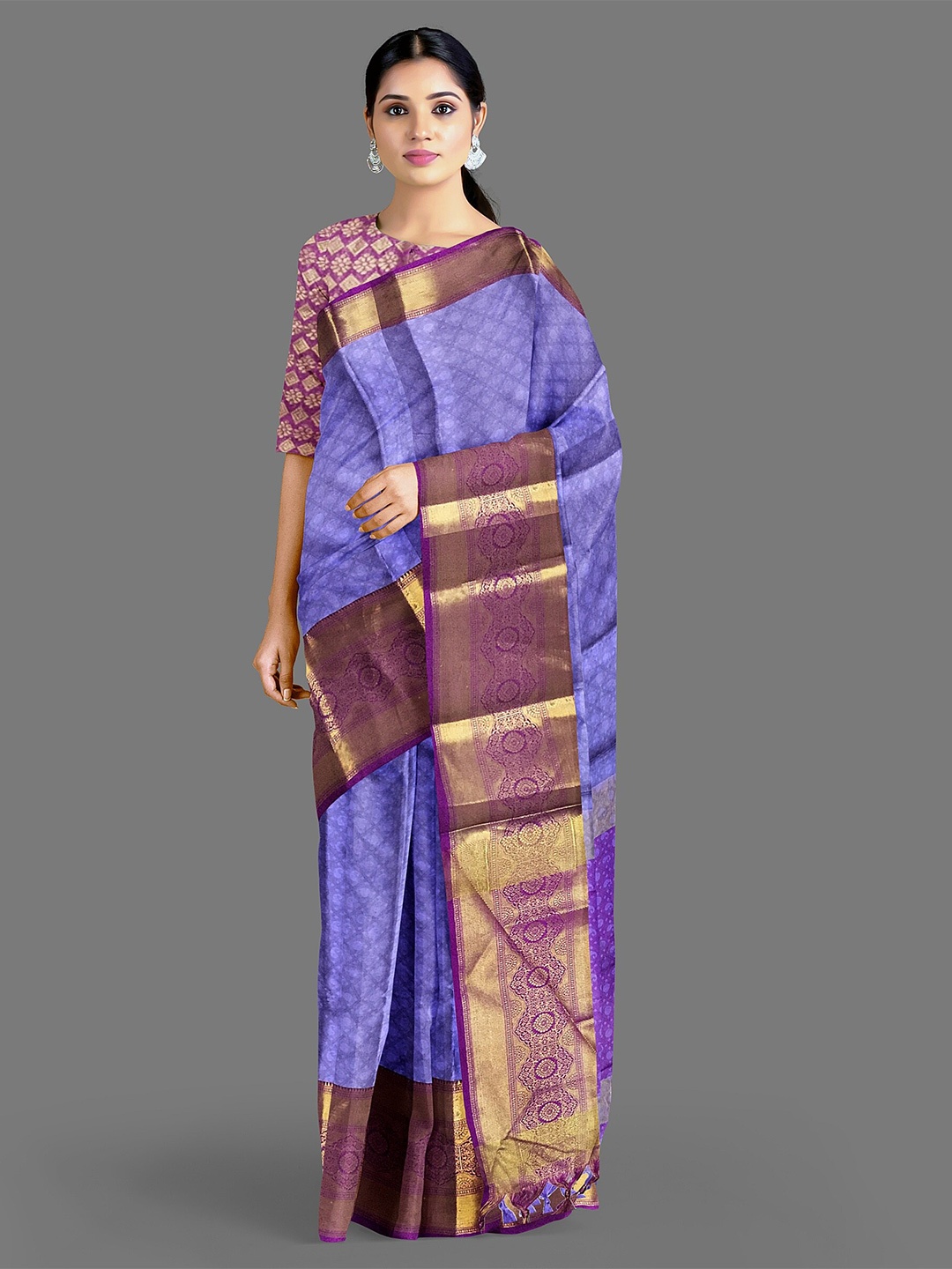 

Lyunica Ethnic Motifs Woven Design Zari Soft Silk Uppada Saree, Purple