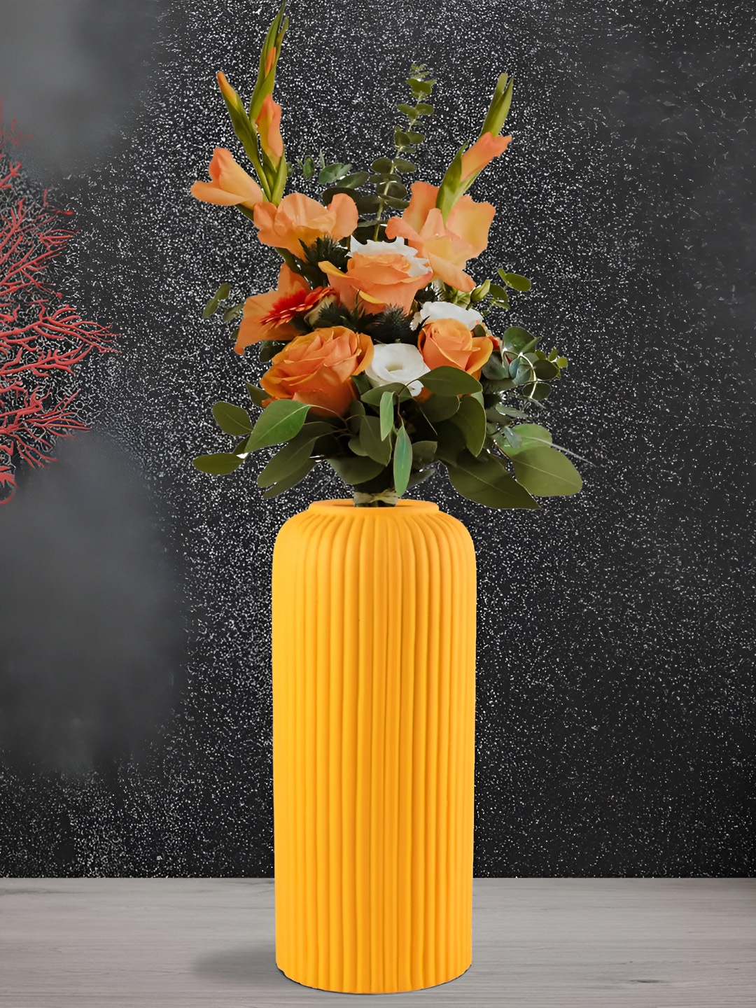

LASAKI Evelyn Yellow Ribbed Cylindrical Ceramic Flower Vase