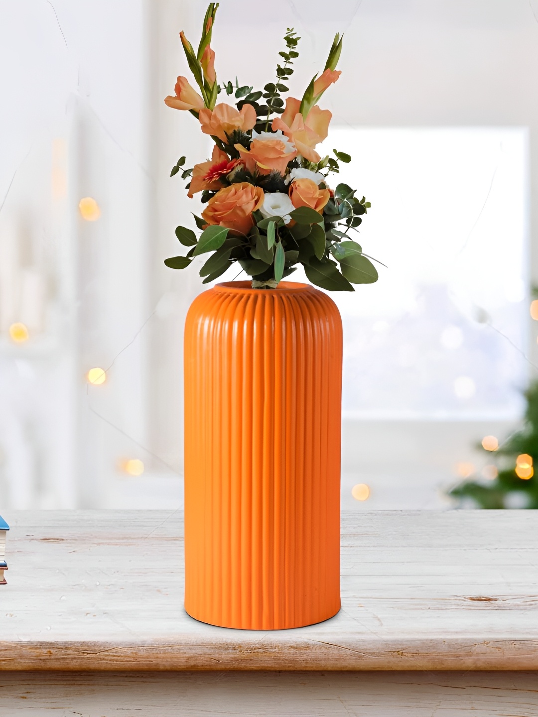 

LASAKI Evelyn Orange Textured Cylindrical Ceramic Flower Vase