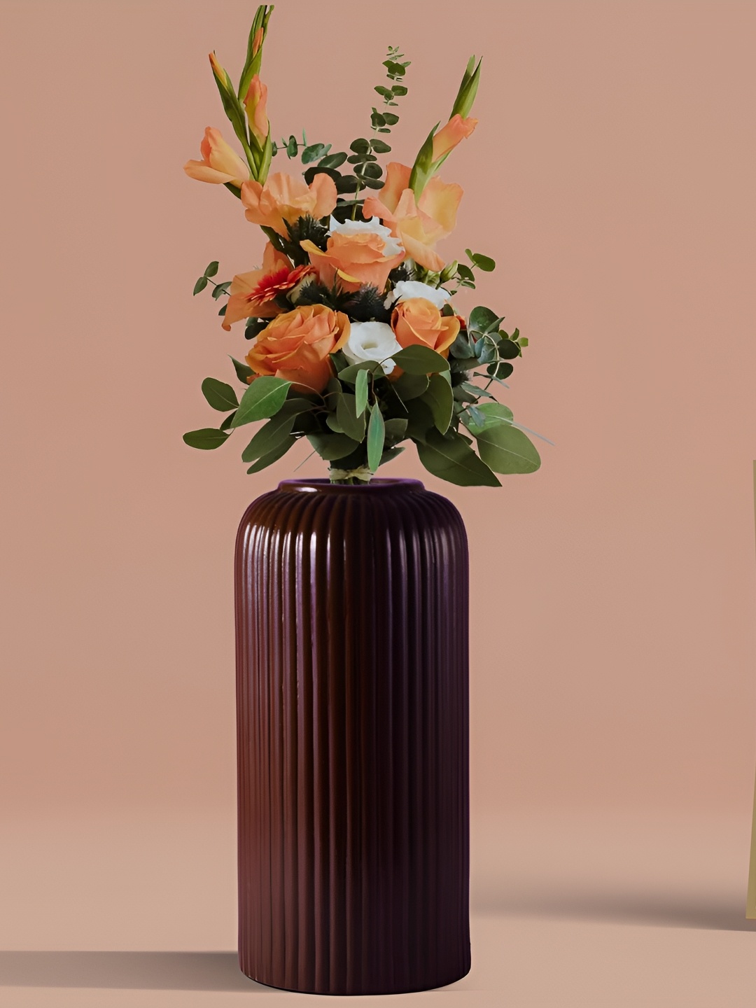 

LASAKI Evelyn Brown Textured Cylinder Shape Ceramic Flower Vase