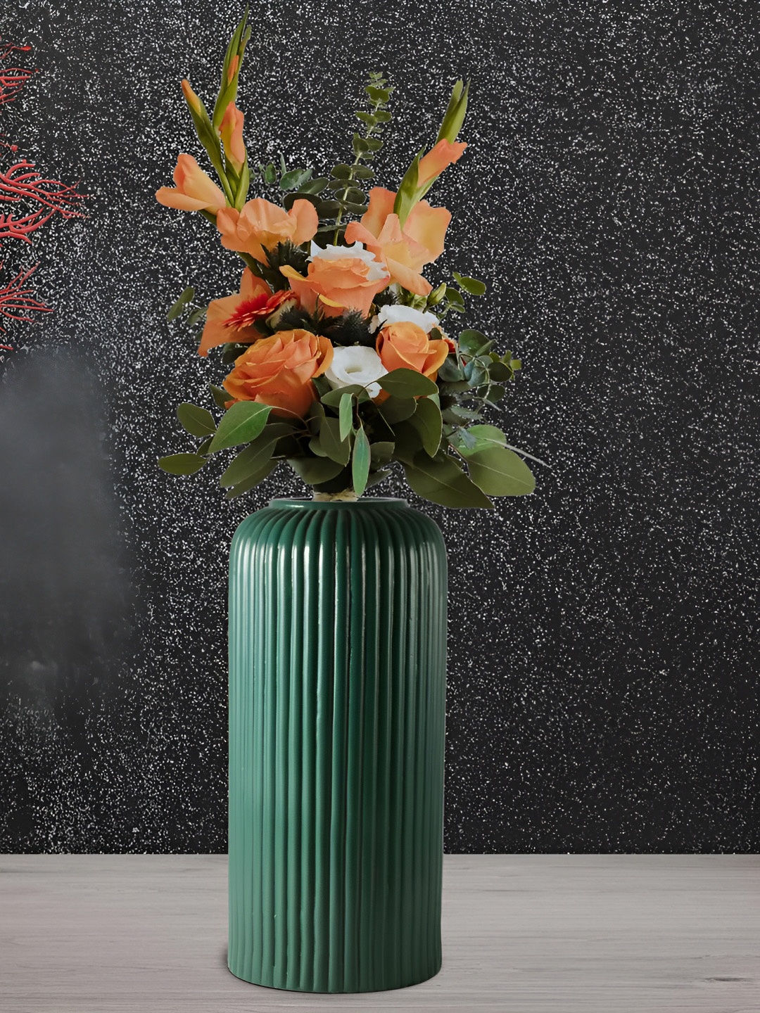 

LASAKI Evelyn Green Textured Cylindrical Ceramic Flower Vase