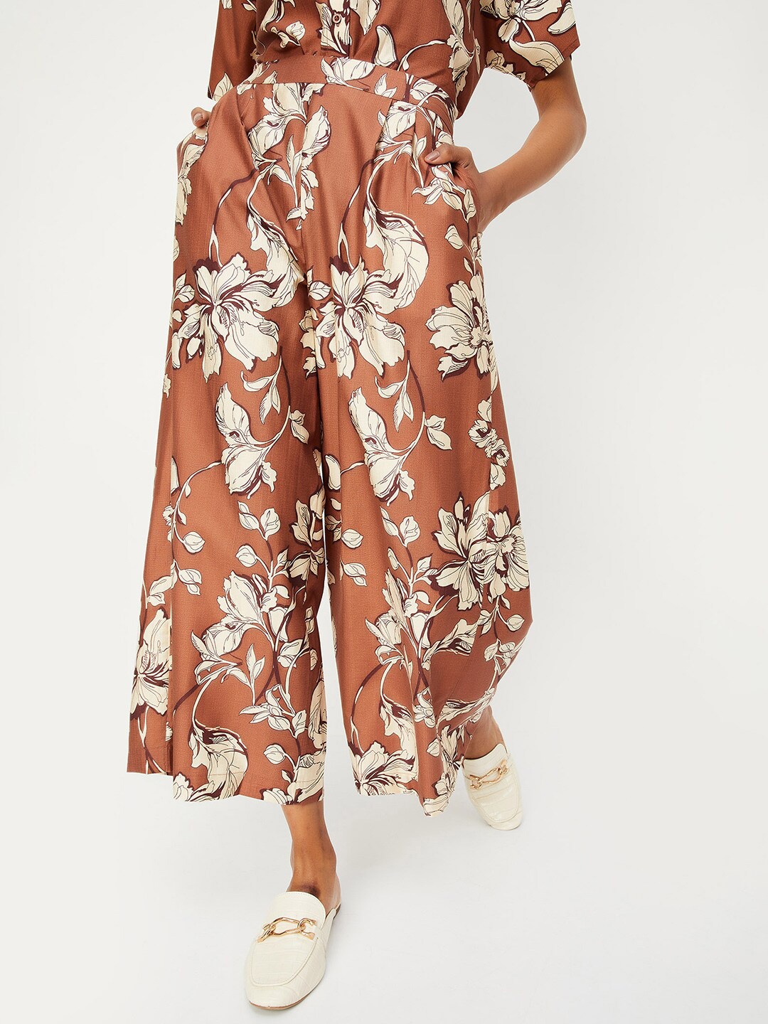 

max Floral Printed Culottes Casual Trousers, Orange