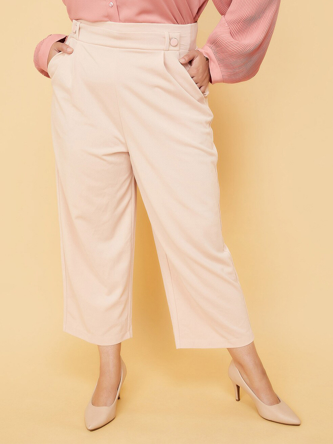 

max Women Pleated Parallel Trousers, Pink