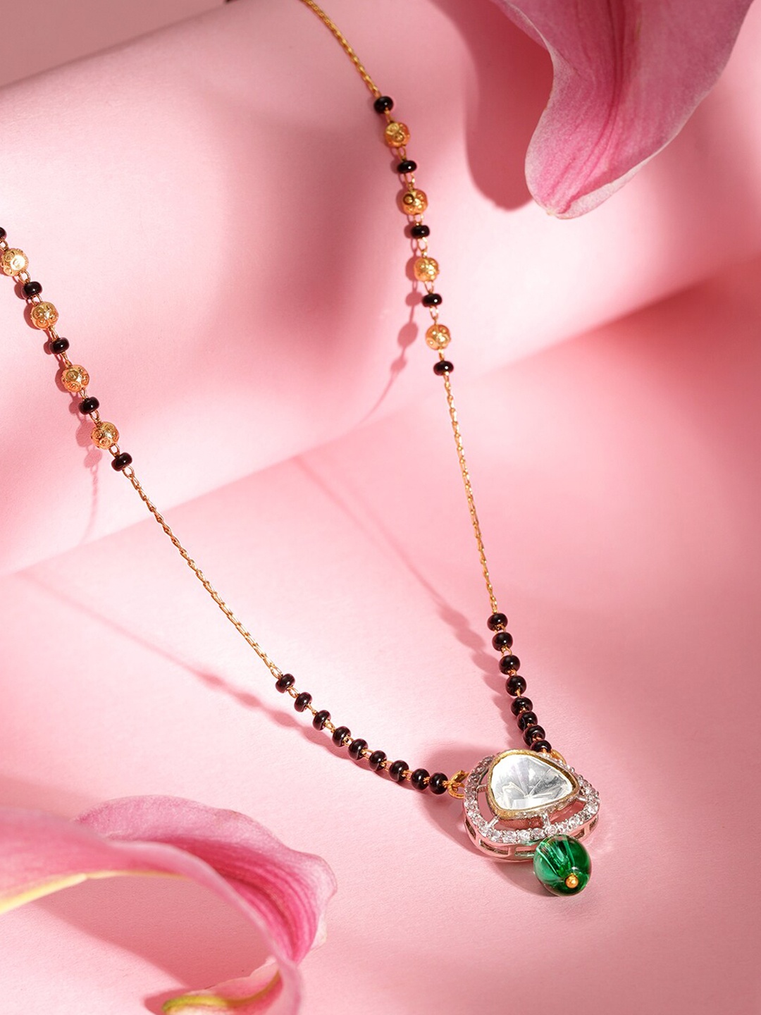 

Rubans Gold-Plated Stone-Studded & Beaded Mangalsutra