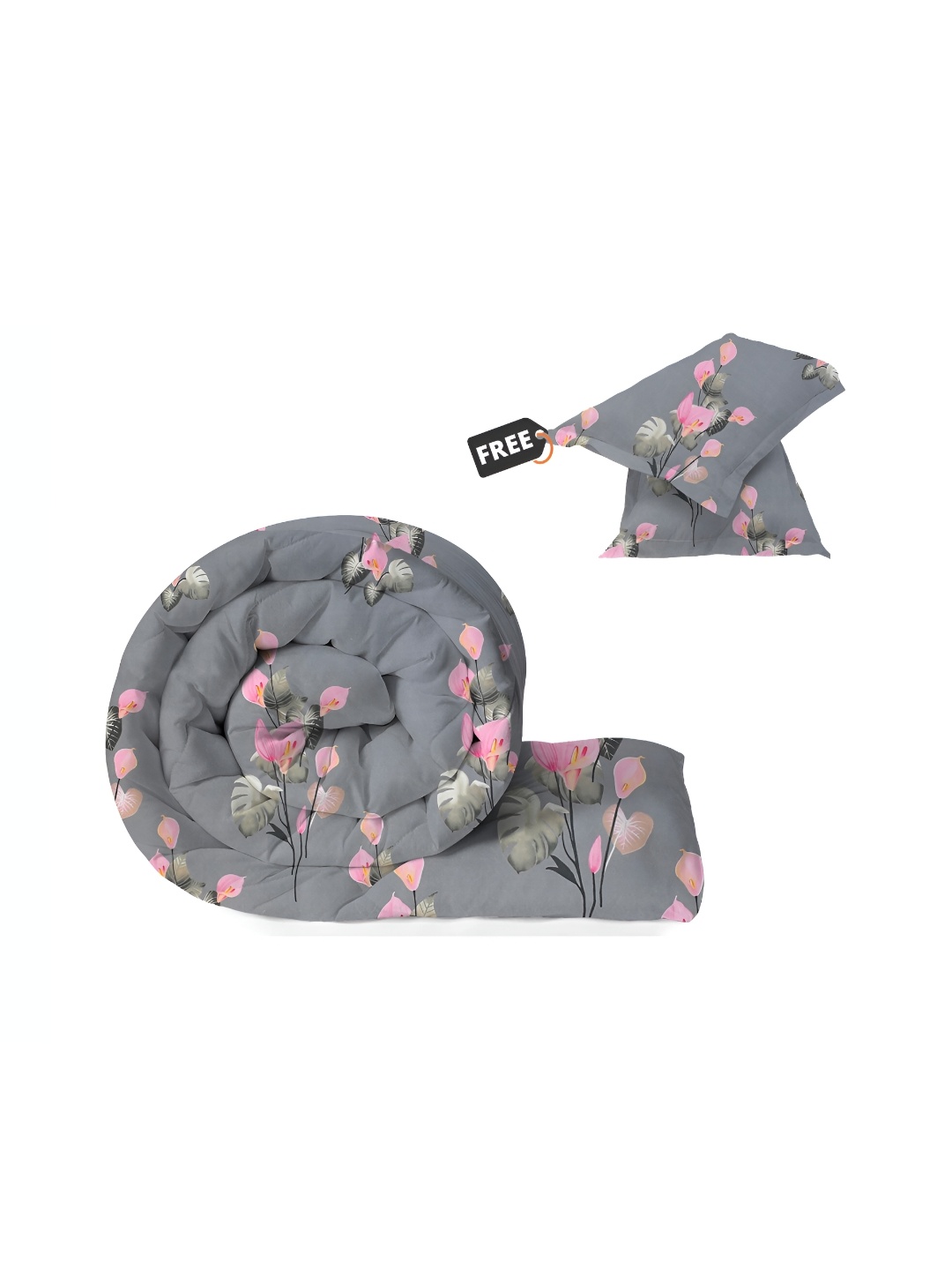 

bsb home Grey & Pink Floral Cotton Heavy Winter 210 GSM Double Bed Comforter