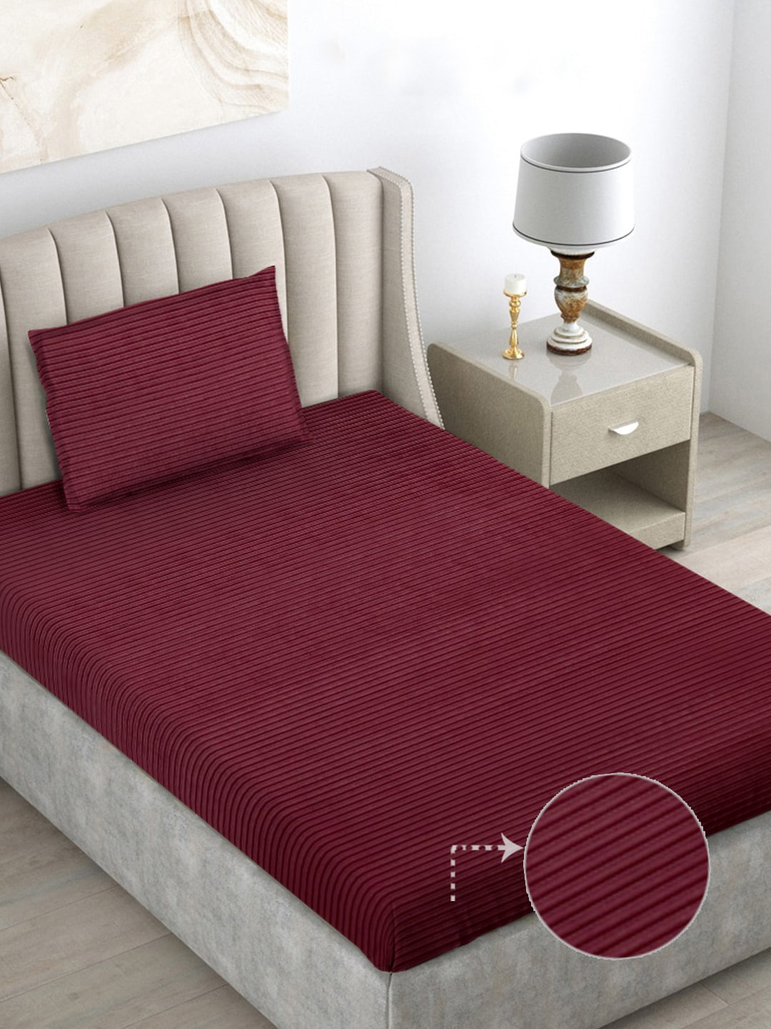 

FABINALIV Maroon Striped 300 TC Woollen Single Bedsheet with 1 Pillow Cover