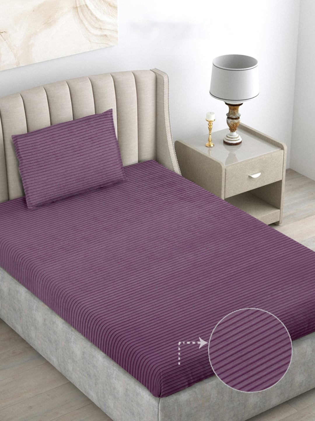

FABINALIV Purple Striped 300 TC Woollen Single Bedsheet with 1 Pillow Cover