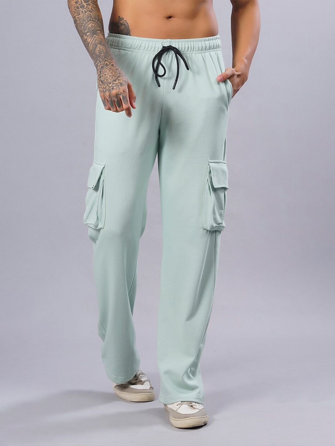 

PRONK Men Cotton Relaxed-Fit Cargo Track Pants, Green