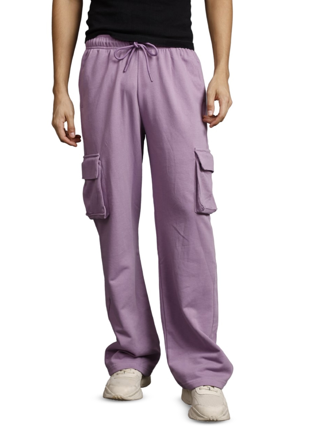 

PRONK Men Cotton Relaxed-Fit Cargo Track Pants, Lavender