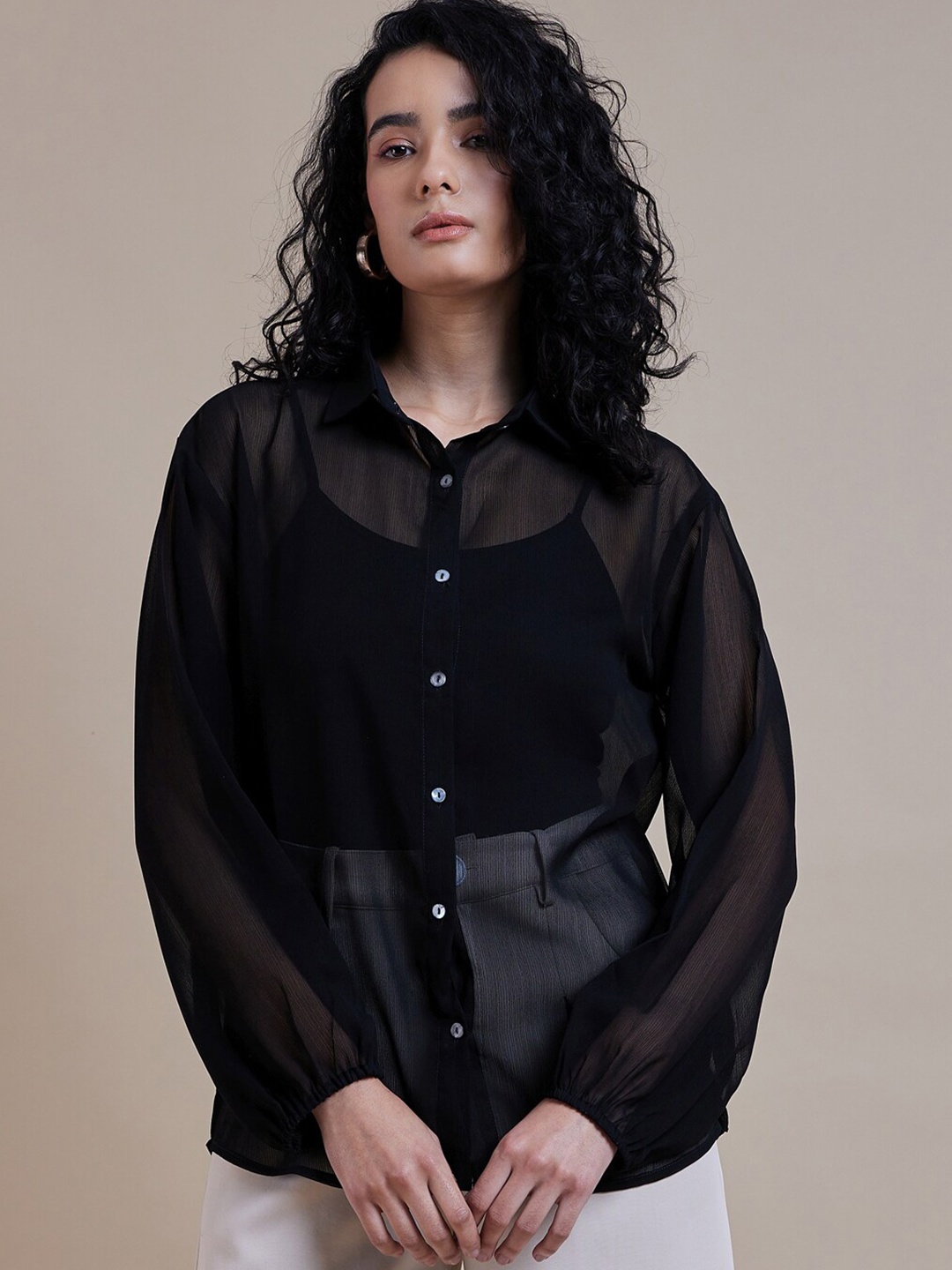 

Roadster Spread Collar Sheer Shirts, Black