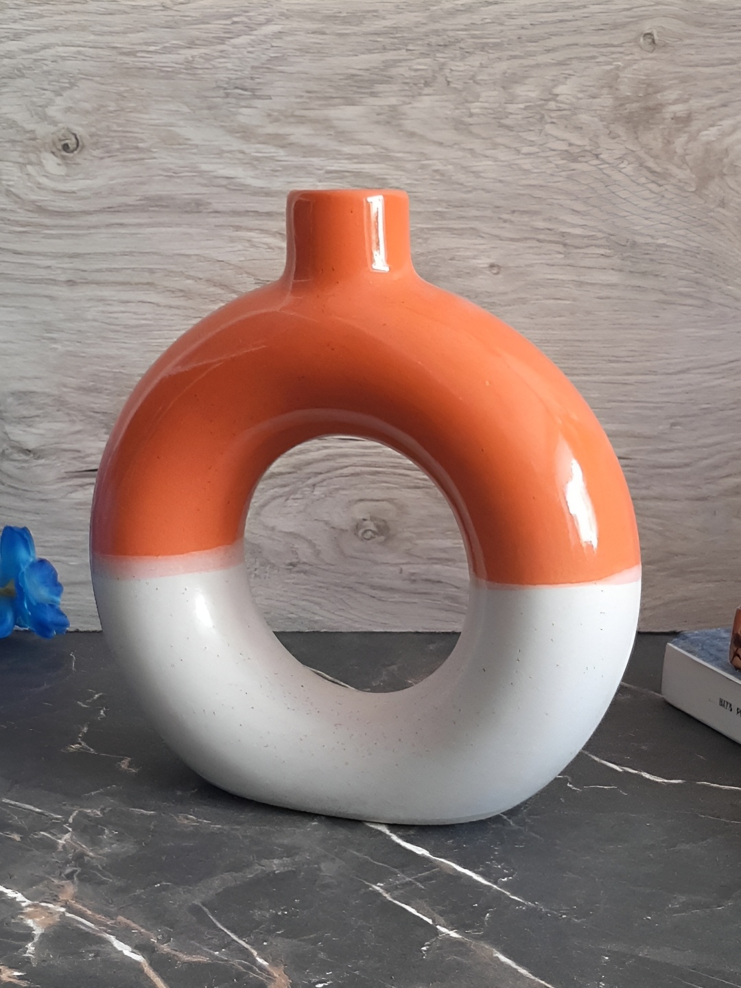 

INDIA MEETS INDIA Orange & White Colourblocked Donut Shaped Planter