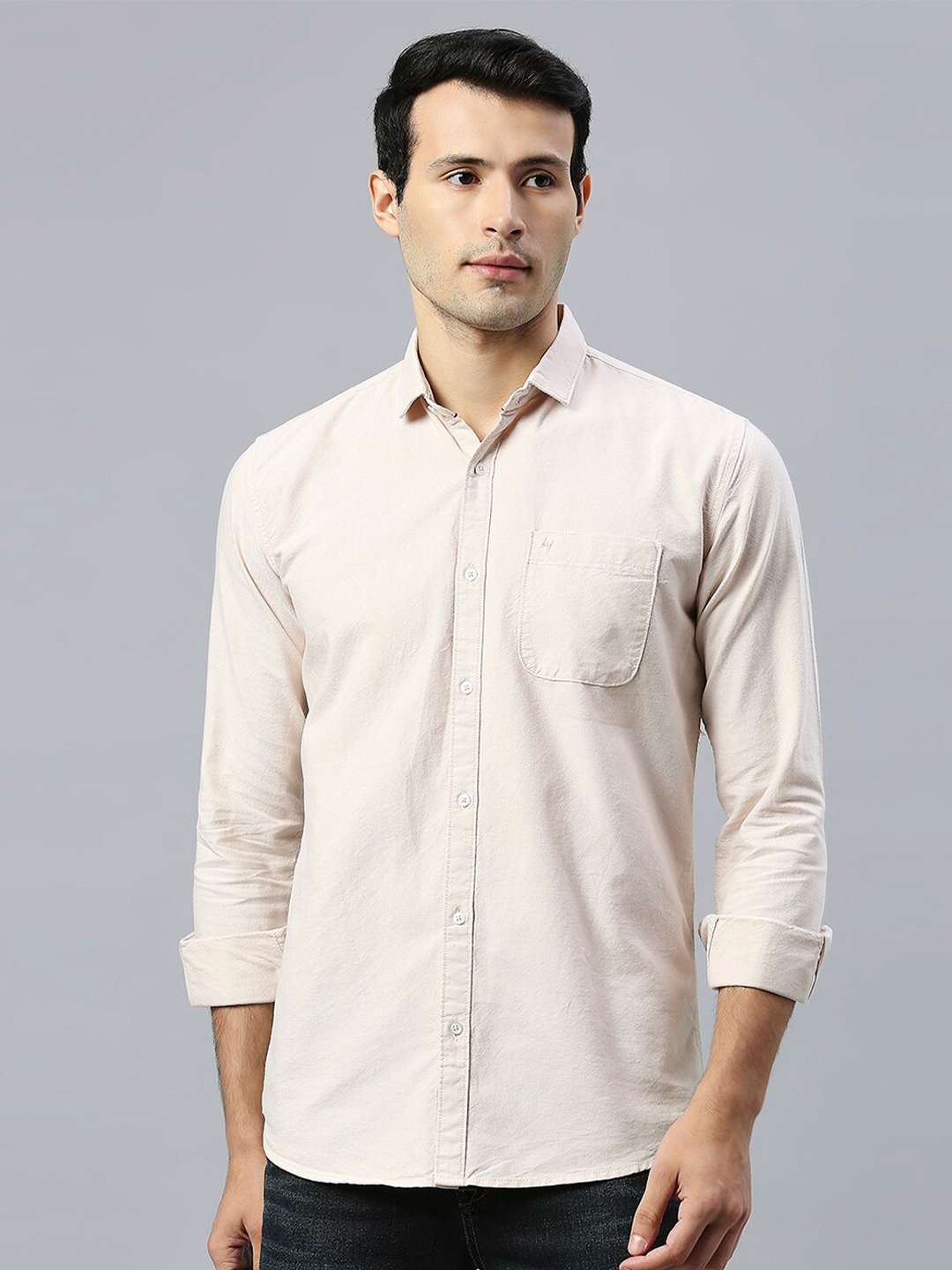 

HJ HASASI Slim Fit Semi Sheer Cotton Casual Shirt, Cream