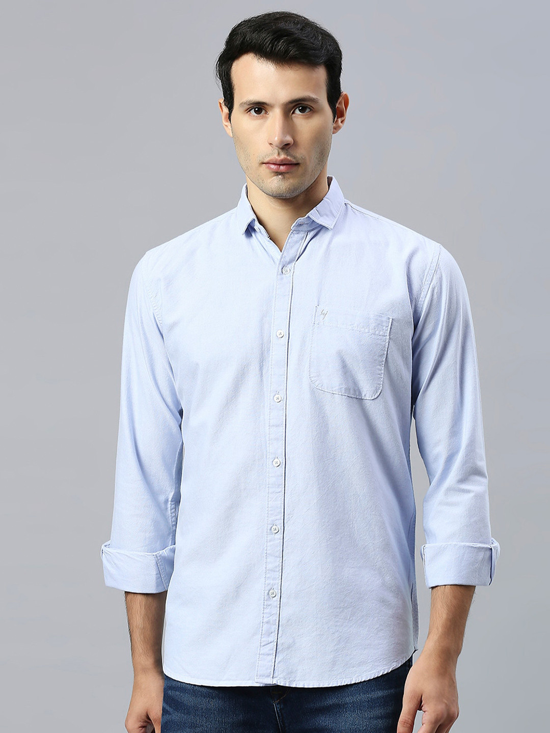 

HJ HASASI Slim Fit Semi Sheer Cotton Casual Shirt, Blue