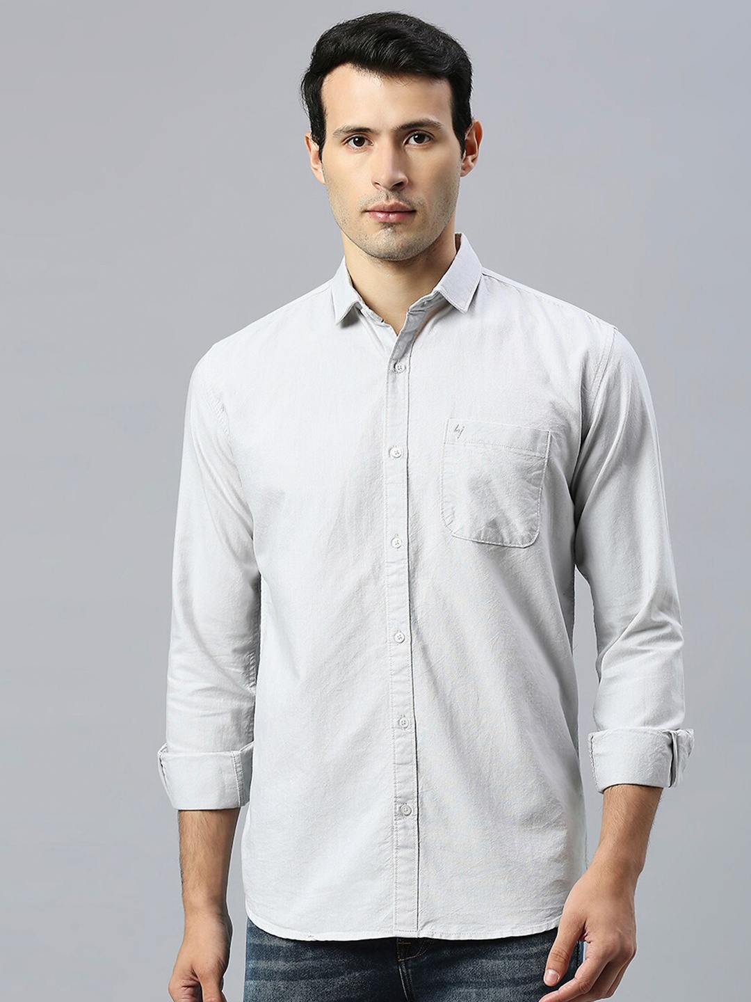 

HJ HASASI Spread Collar Cotton Oxford Slim Fit Opaque Casual Shirt, Grey