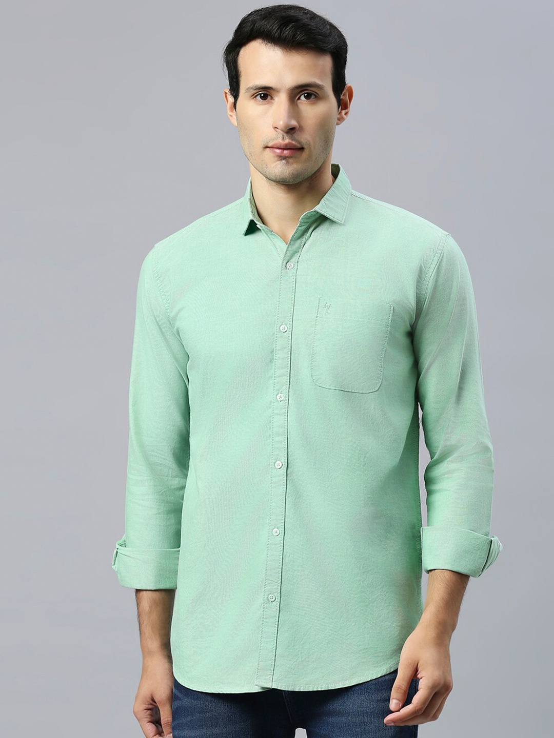 

HJ HASASI Slim Fit Semi Sheer Cotton Casual Shirt, Green