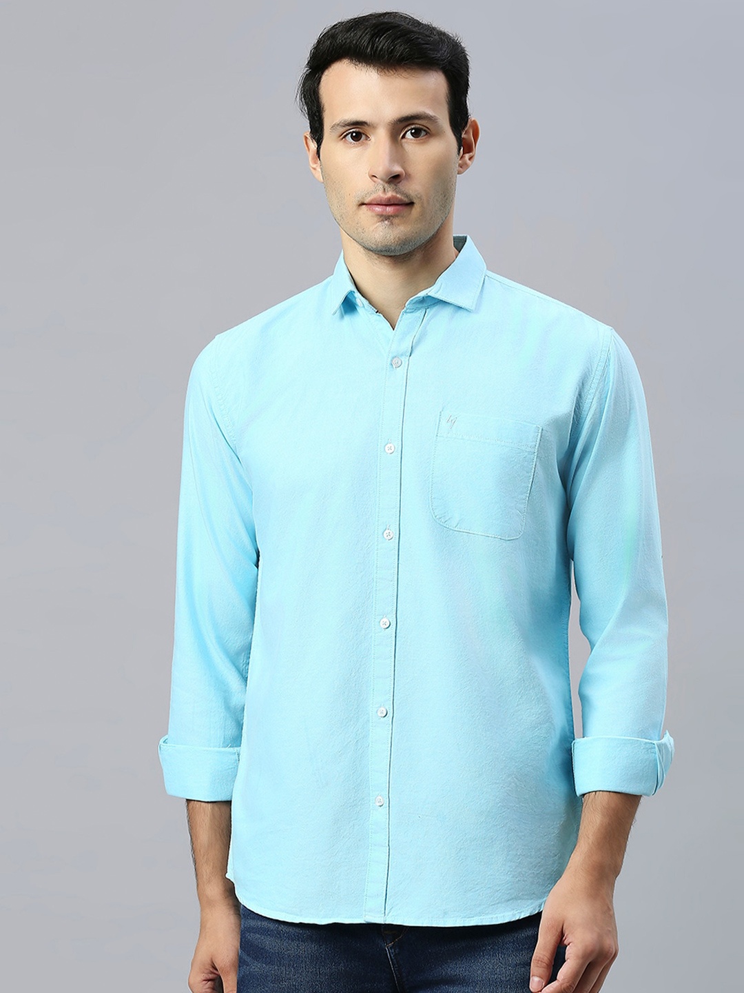 

HJ HASASI Slim Fit Semi Sheer Cotton Casual Shirt, Blue