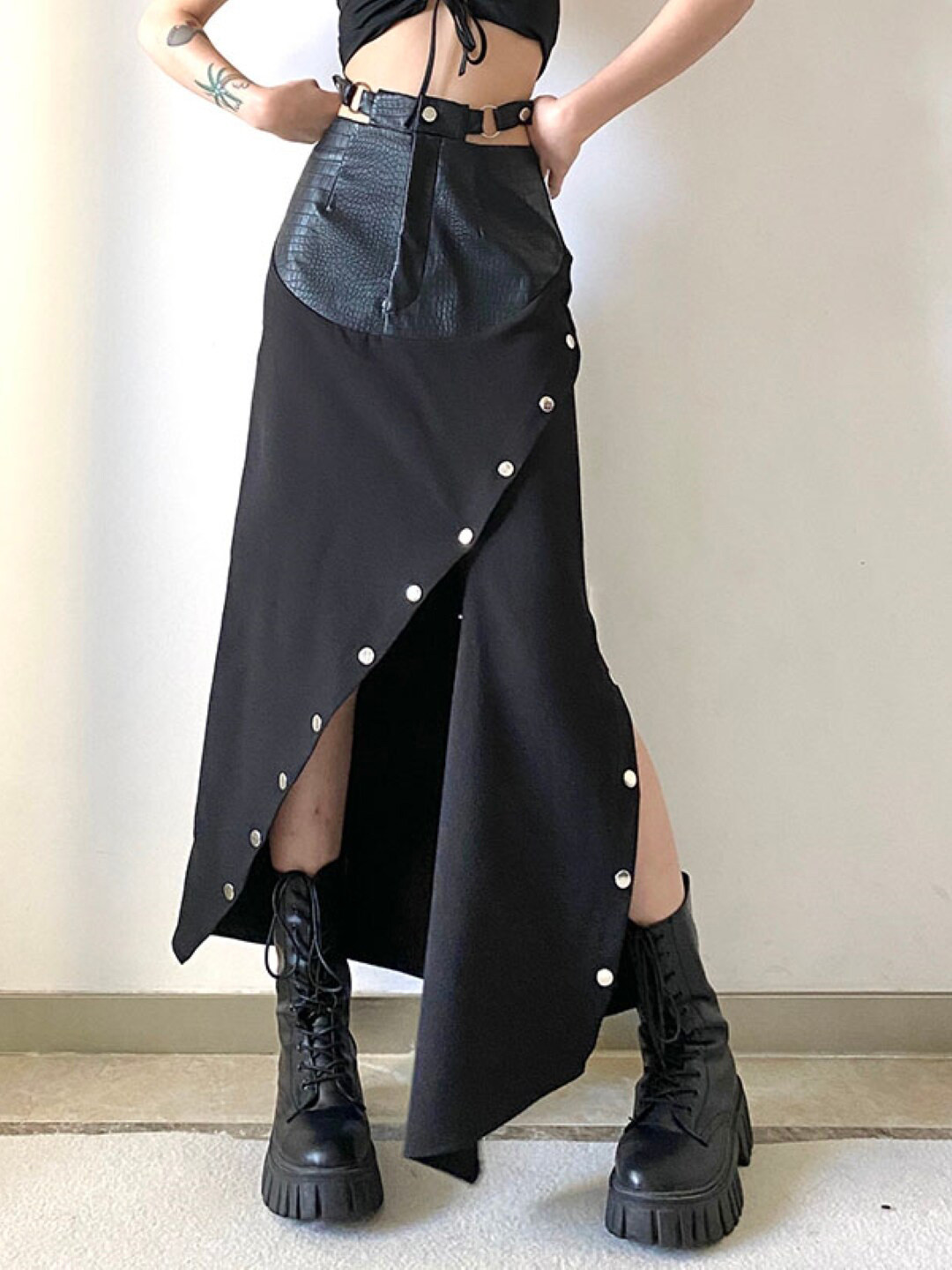 

Stylecast X KPOP Pure Cotton A-Line Midi Skirt, Black