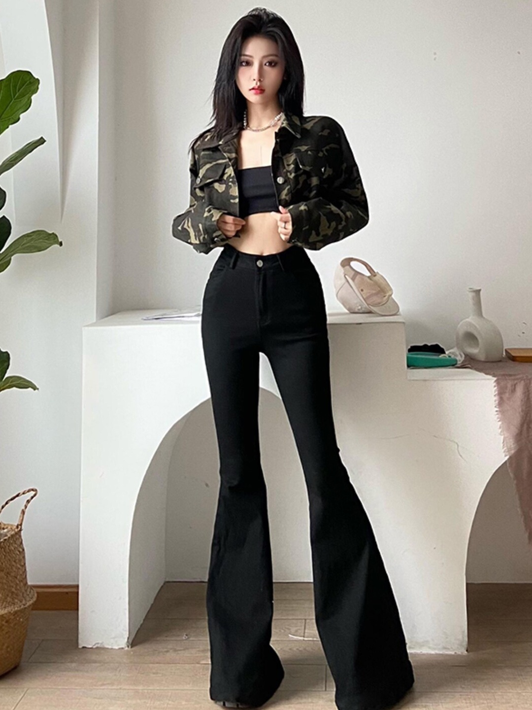 

Stylecast X KPOP Women Black Original Flared Cotton Trousers
