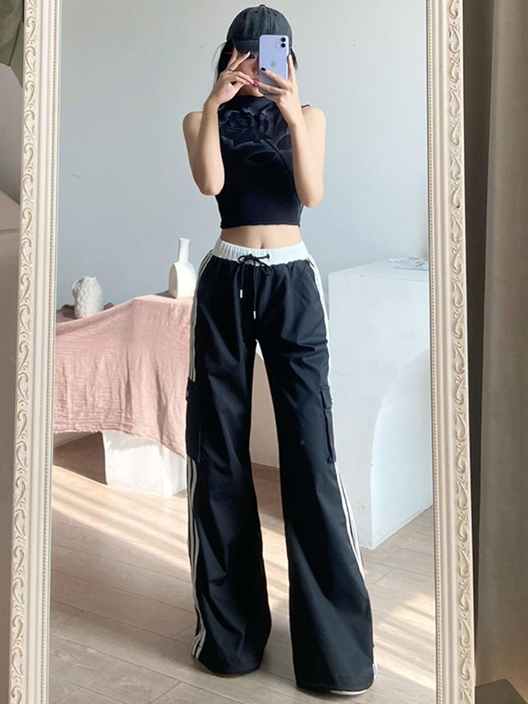 

Stylecast X KPOP Women Striped Original Flared Fit Mid-Rise Casual Trouser, Black