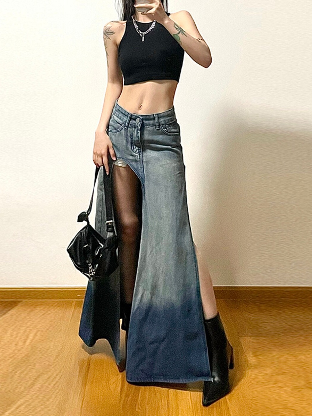 

Stylecast X KPOP Flared Maxi Denim Skirt, Blue