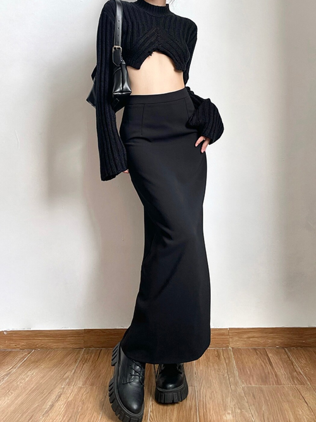 

Stylecast X KPOP Mid-Rise Straight Maxi Skirt, Black