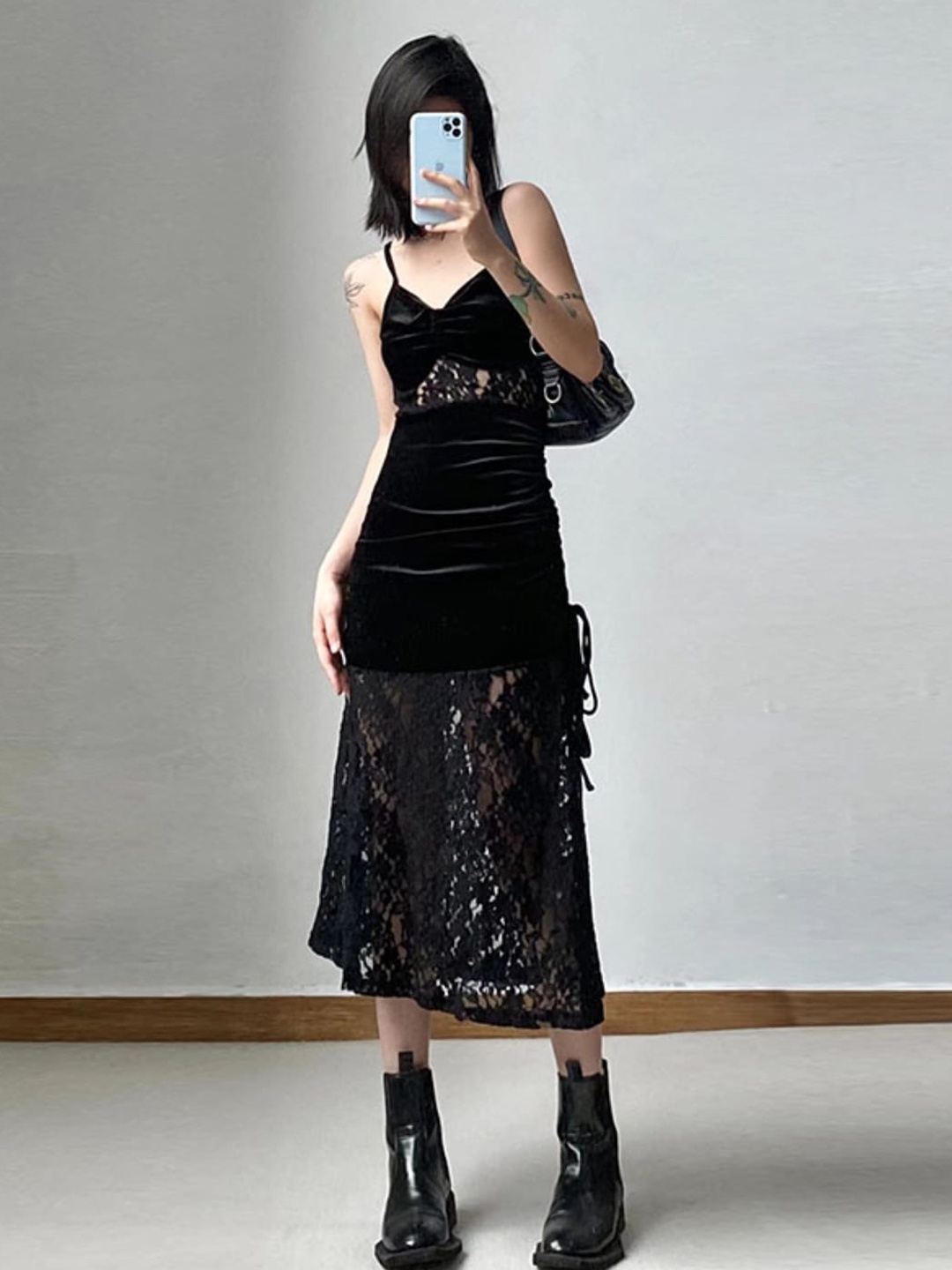 

Stylecast X KPOP Shoulder Straps A-Line Midi Dress, Black