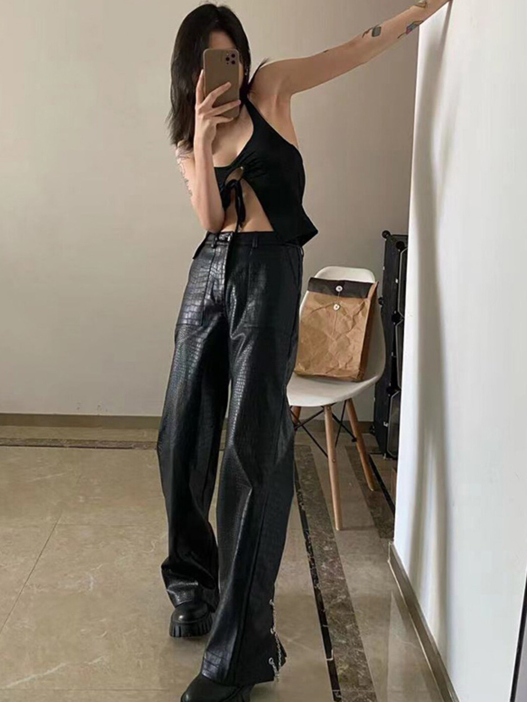 

Stylecast X KPOP Flared Polyester Parallel Trousers, Black