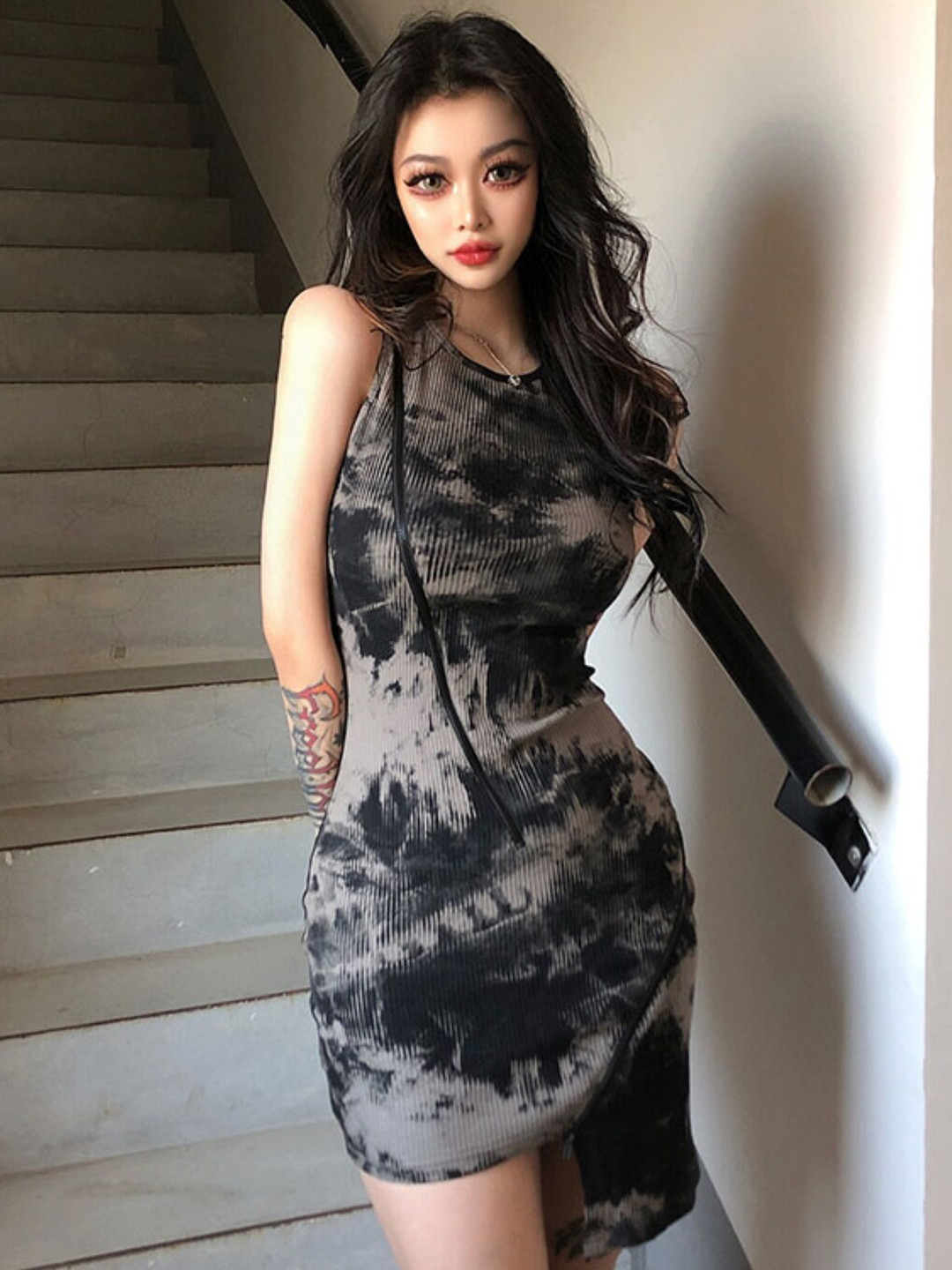 

Stylecast X KPOP Abstract Print Cotton Bodycon Dress, Grey