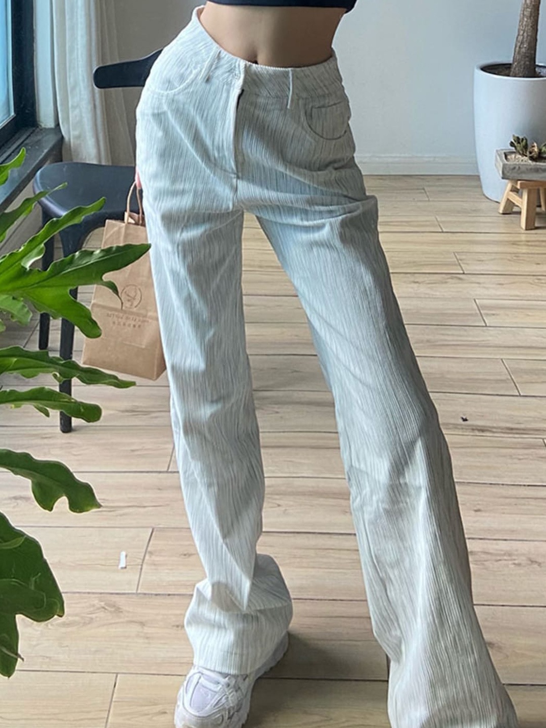 

Stylecast X KPOP Women White Striped Regular Fit Original Trousers