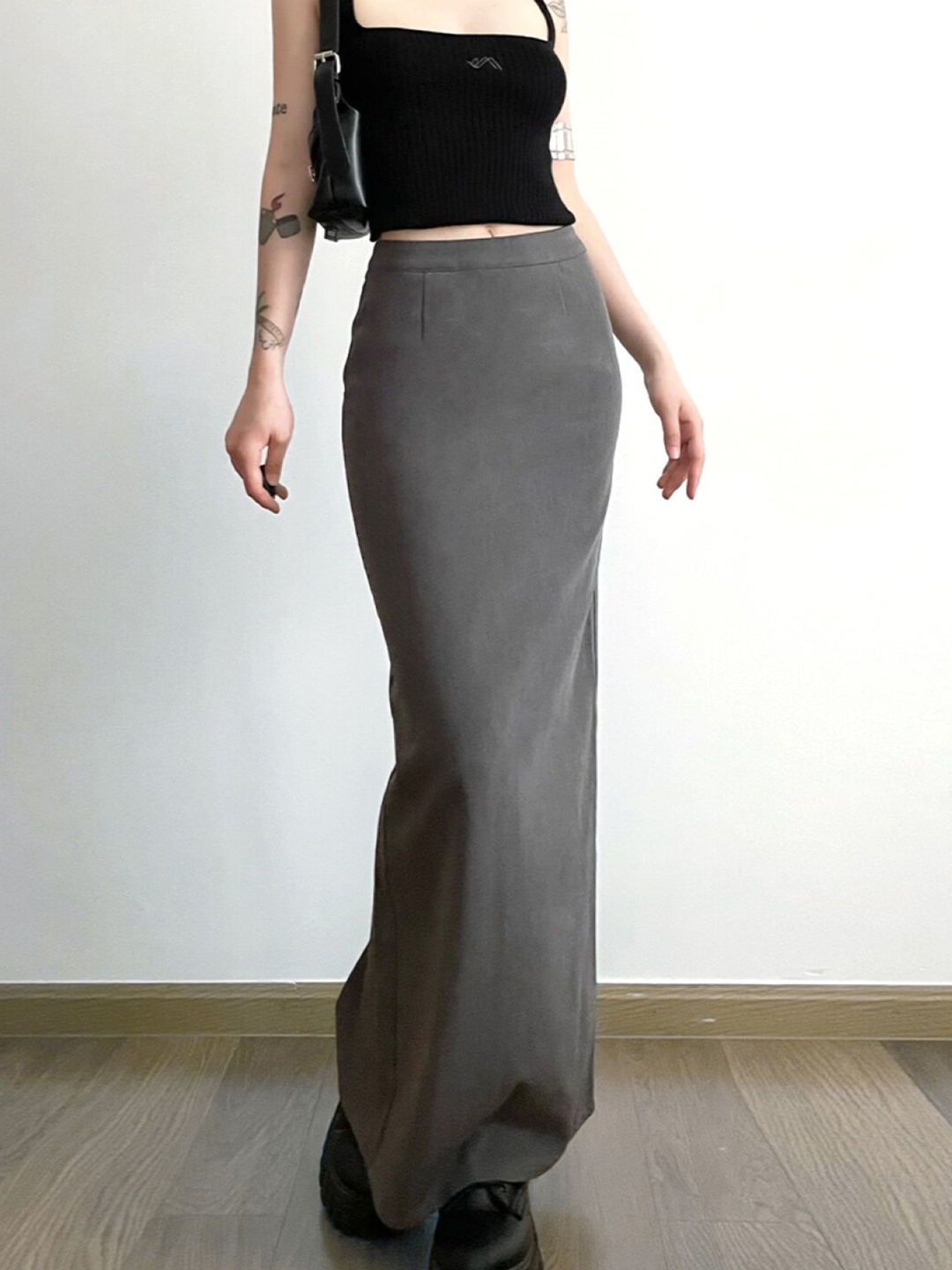 

Stylecast X KPOP Grey Straight Maxi Skirt