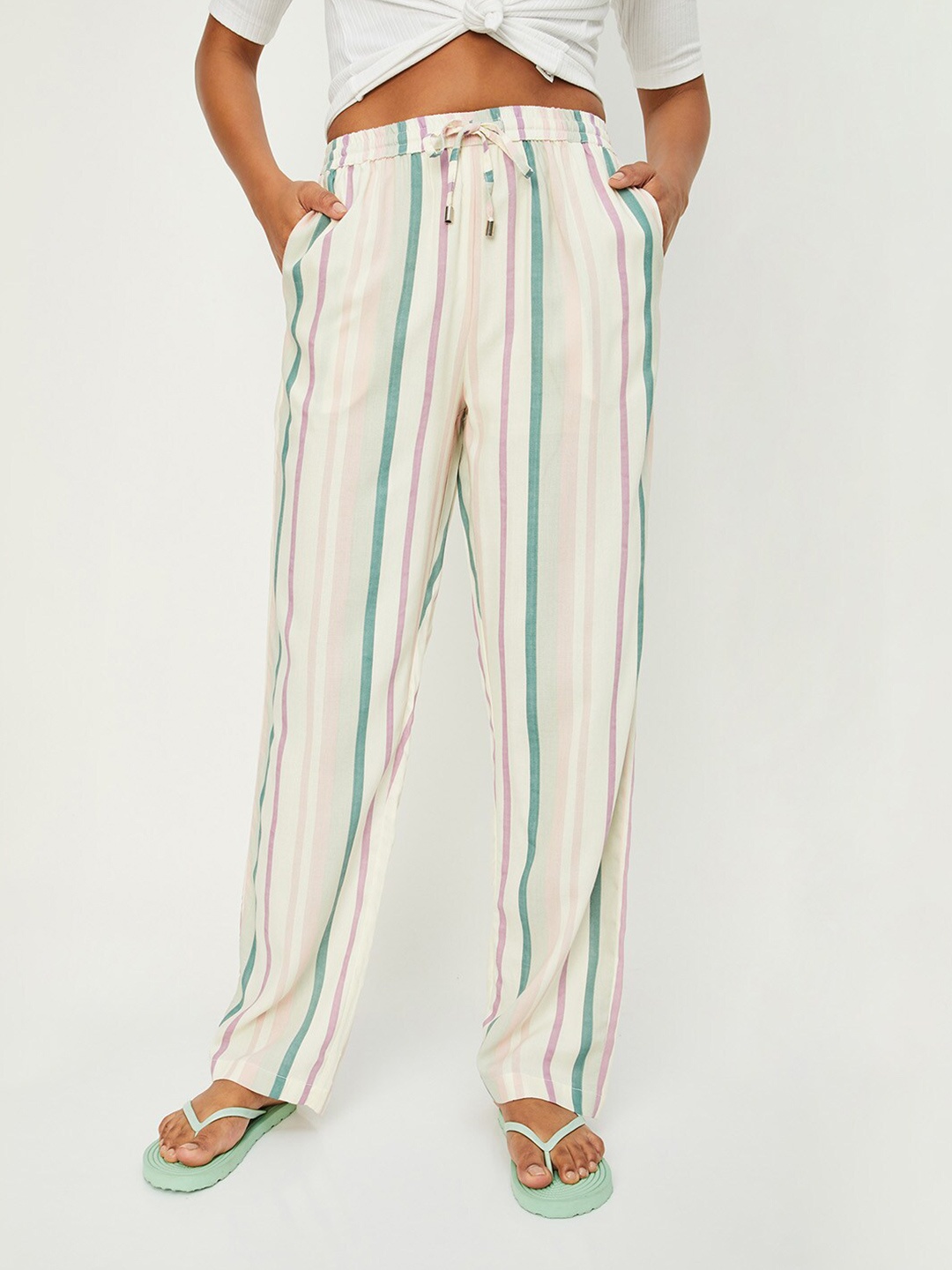 

max Women High-Rise Striped Lounge Pants, White