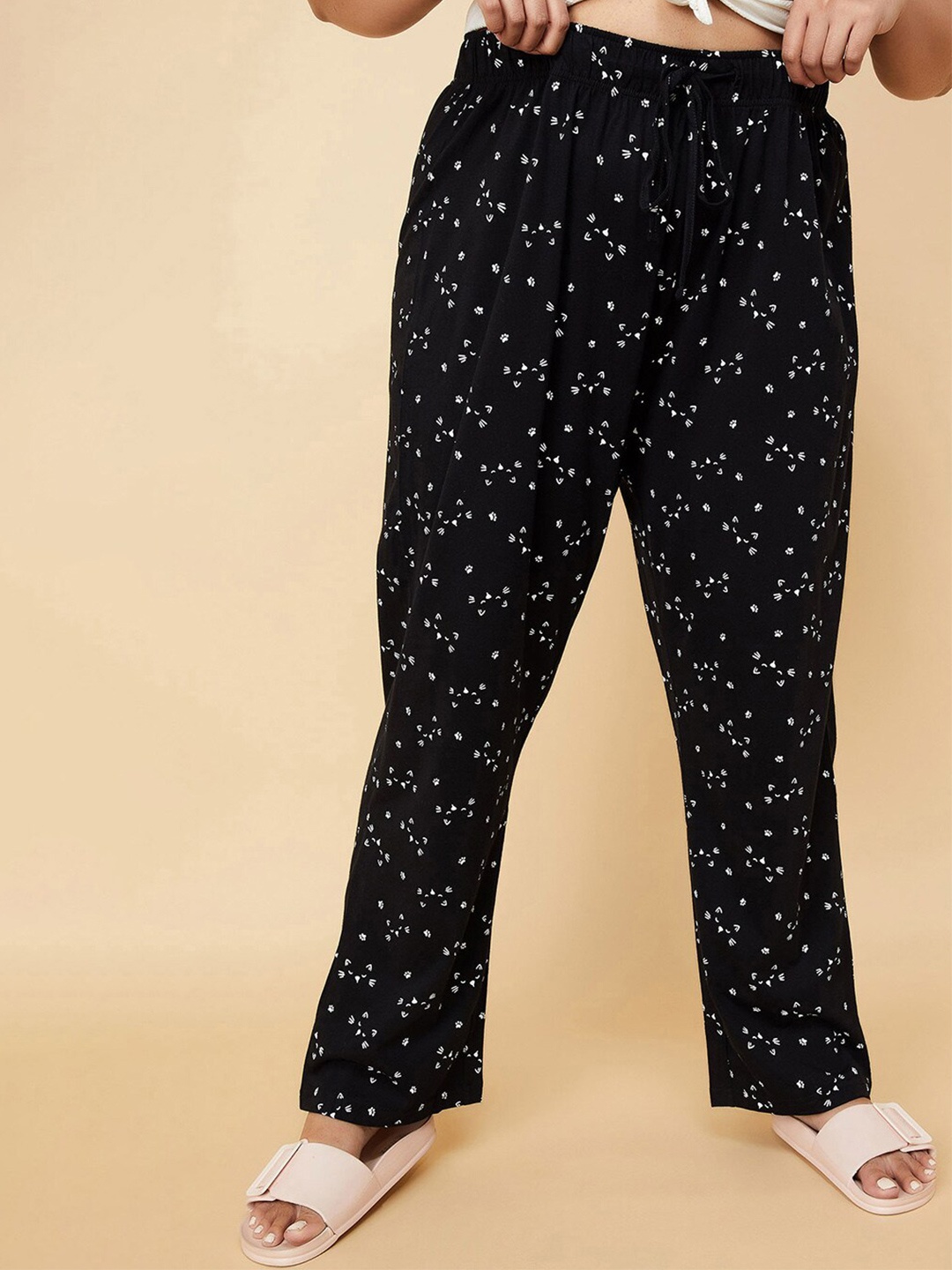 

max Women High-Rise Printed Pure Cotton Lounge Pants, Black